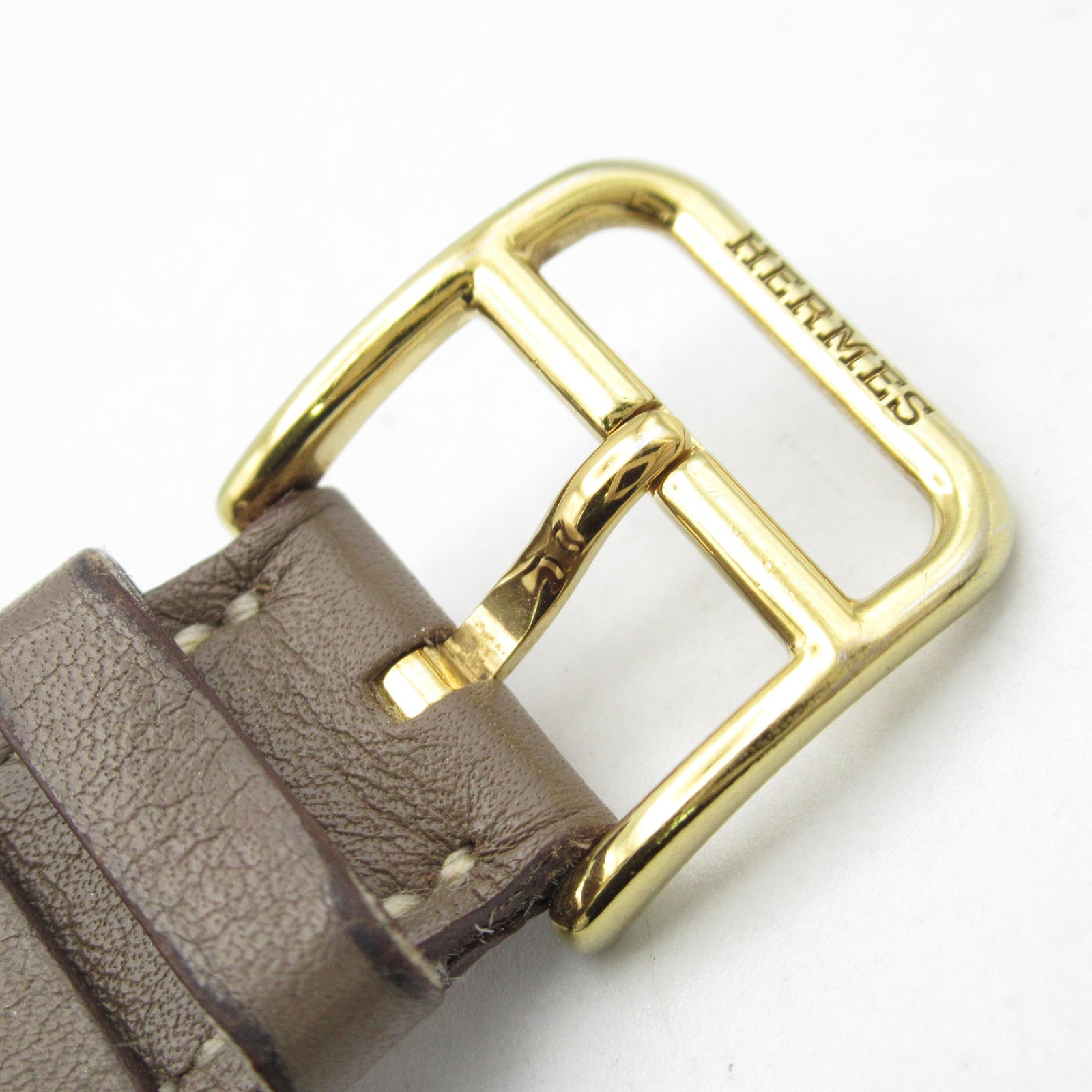 HERMES H Watch HH1.201 Quartz Watch Gold Plated Leather Belt White