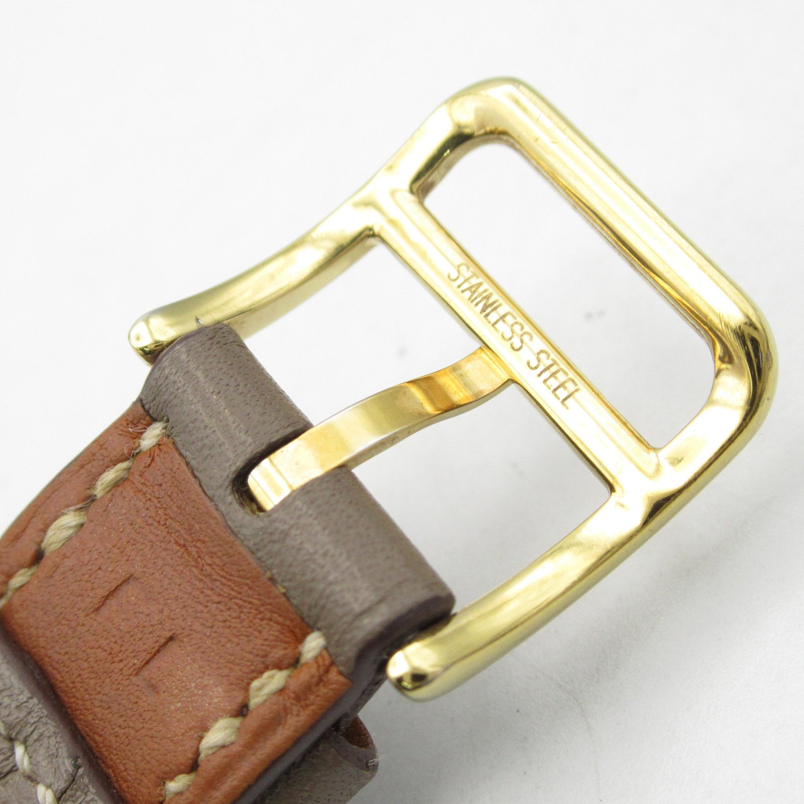 HERMES H Watch HH1.201 Quartz Watch Gold Plated Leather Belt White