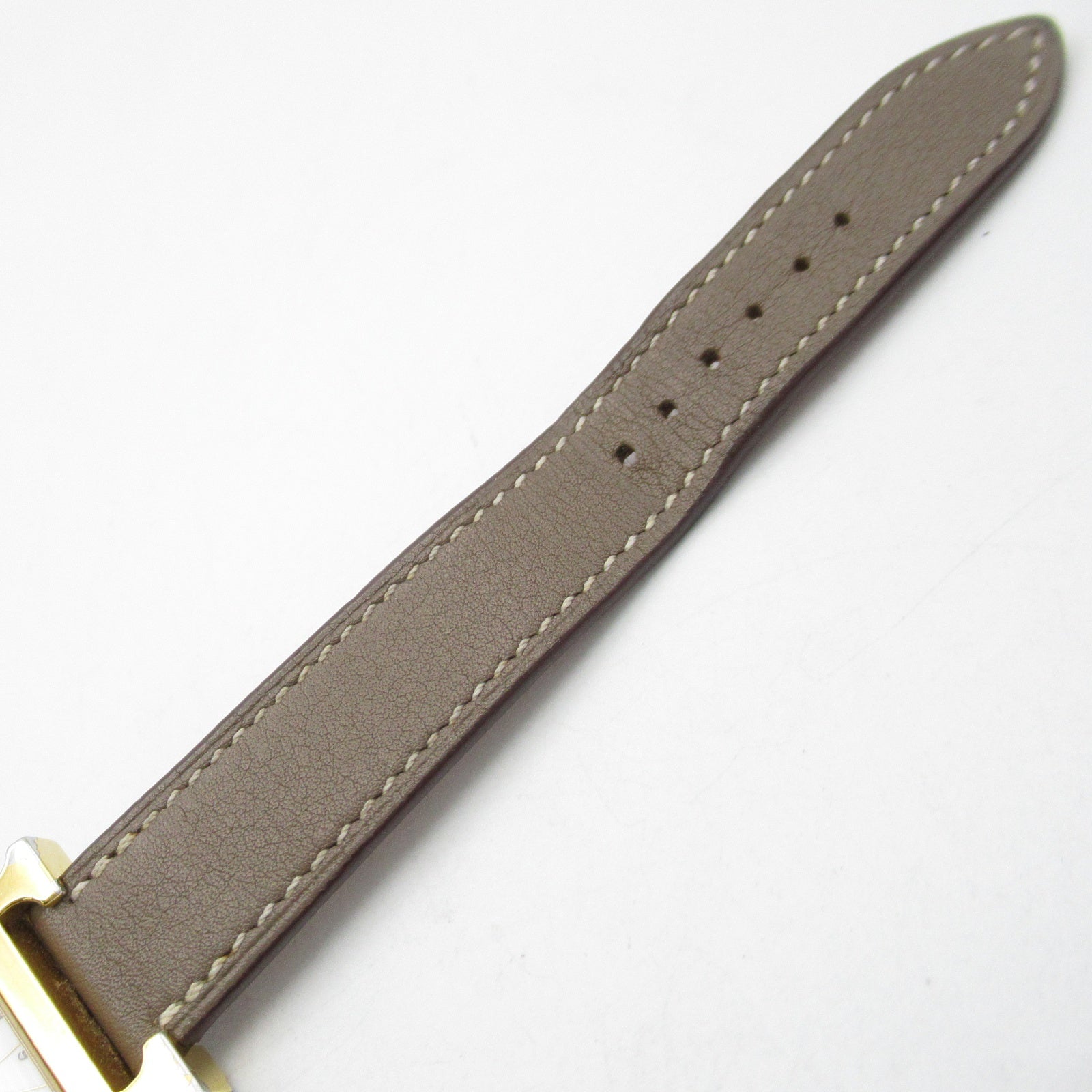 HERMES H Watch HH1.201 Quartz Watch Gold Plated Leather Belt White