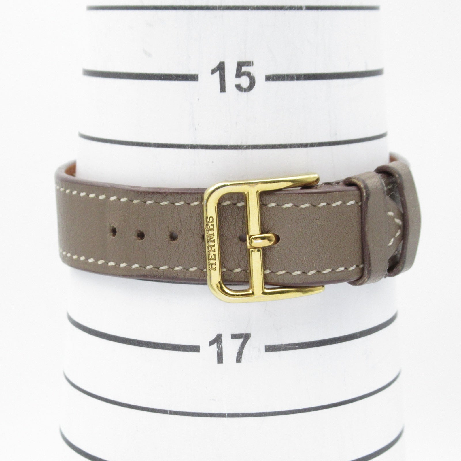 HERMES H Watch HH1.201 Quartz Watch Gold Plated Leather Belt White