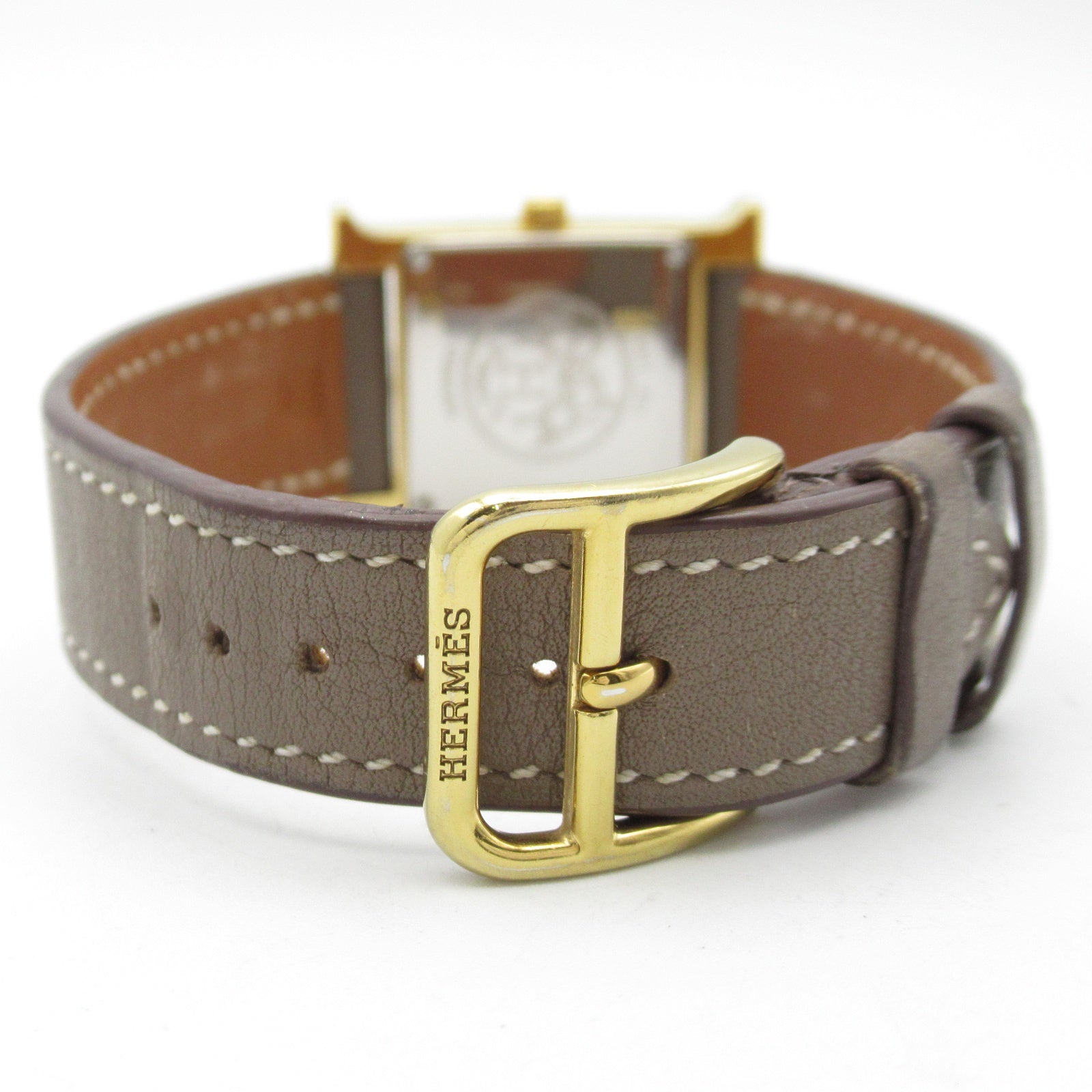 HERMES H Watch HH1.201 Quartz Watch Gold Plated Leather Belt White