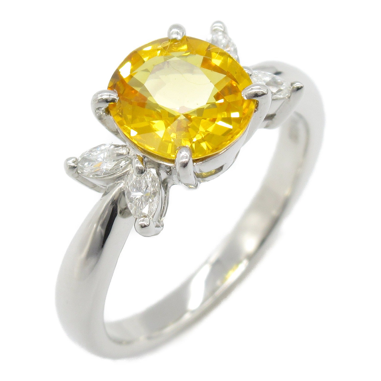 JEWELRY PT900鉑金Yellow Sapphire Diamond Ring戒指US#5.25
