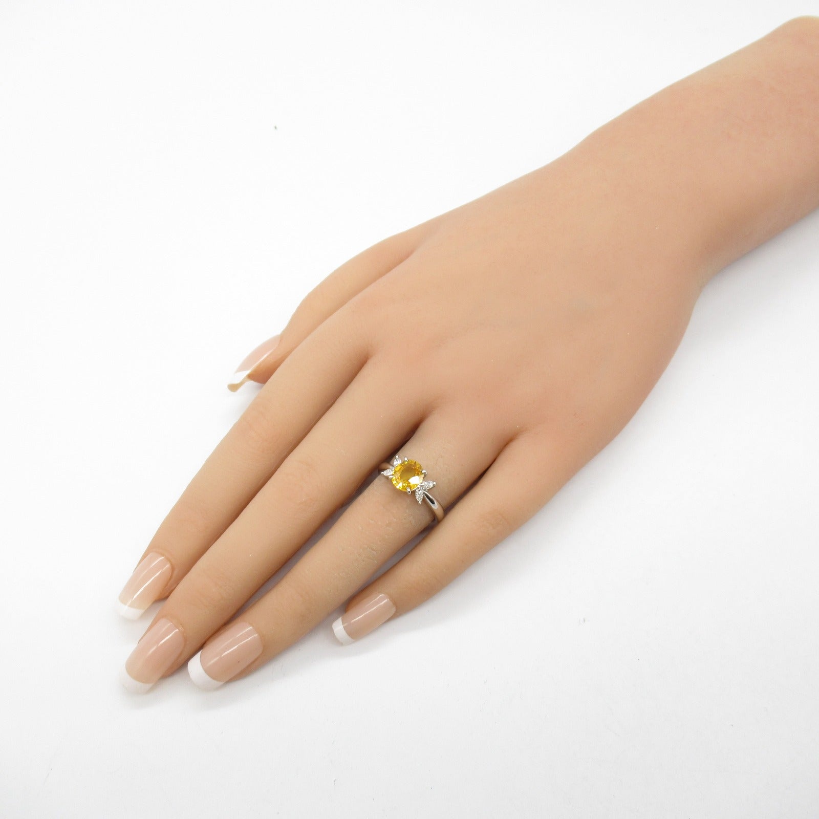 JEWELRY PT900鉑金Yellow Sapphire Diamond Ring戒指US#5.25
