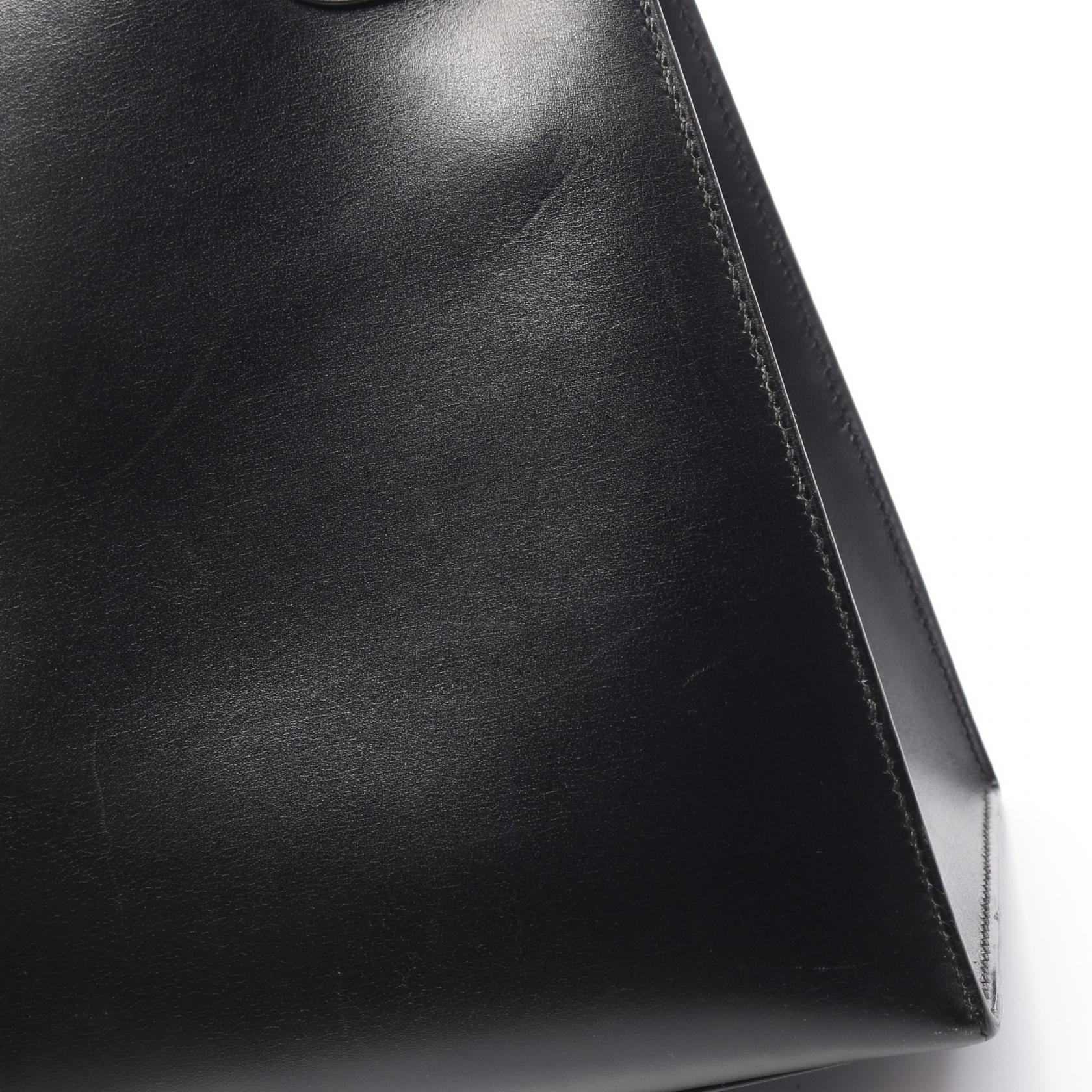 HERMES Box Calf皮革Kelly 32金扣手挽肩背兩用袋Noir