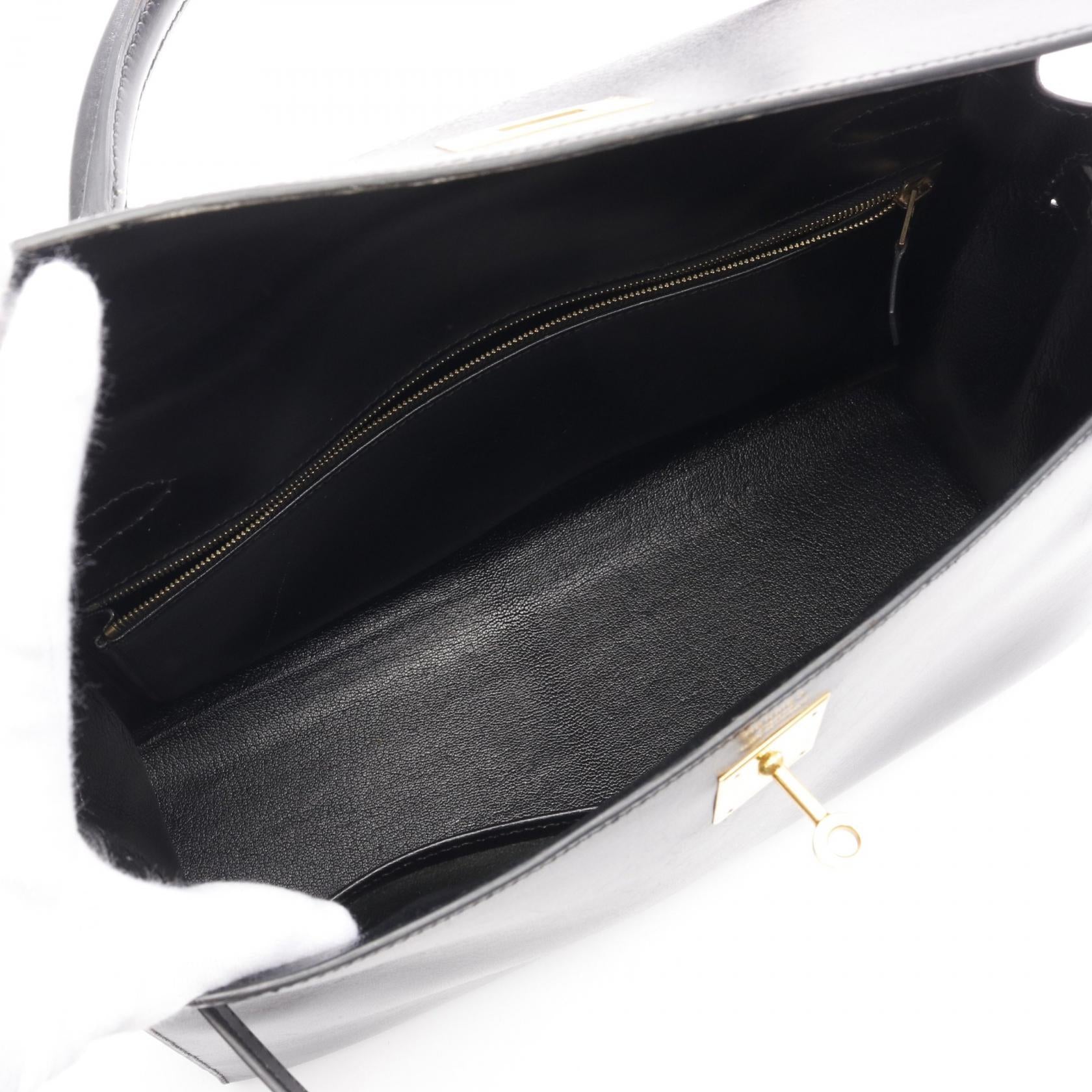 HERMES Box Calf皮革Kelly 32金扣手挽肩背兩用袋Noir