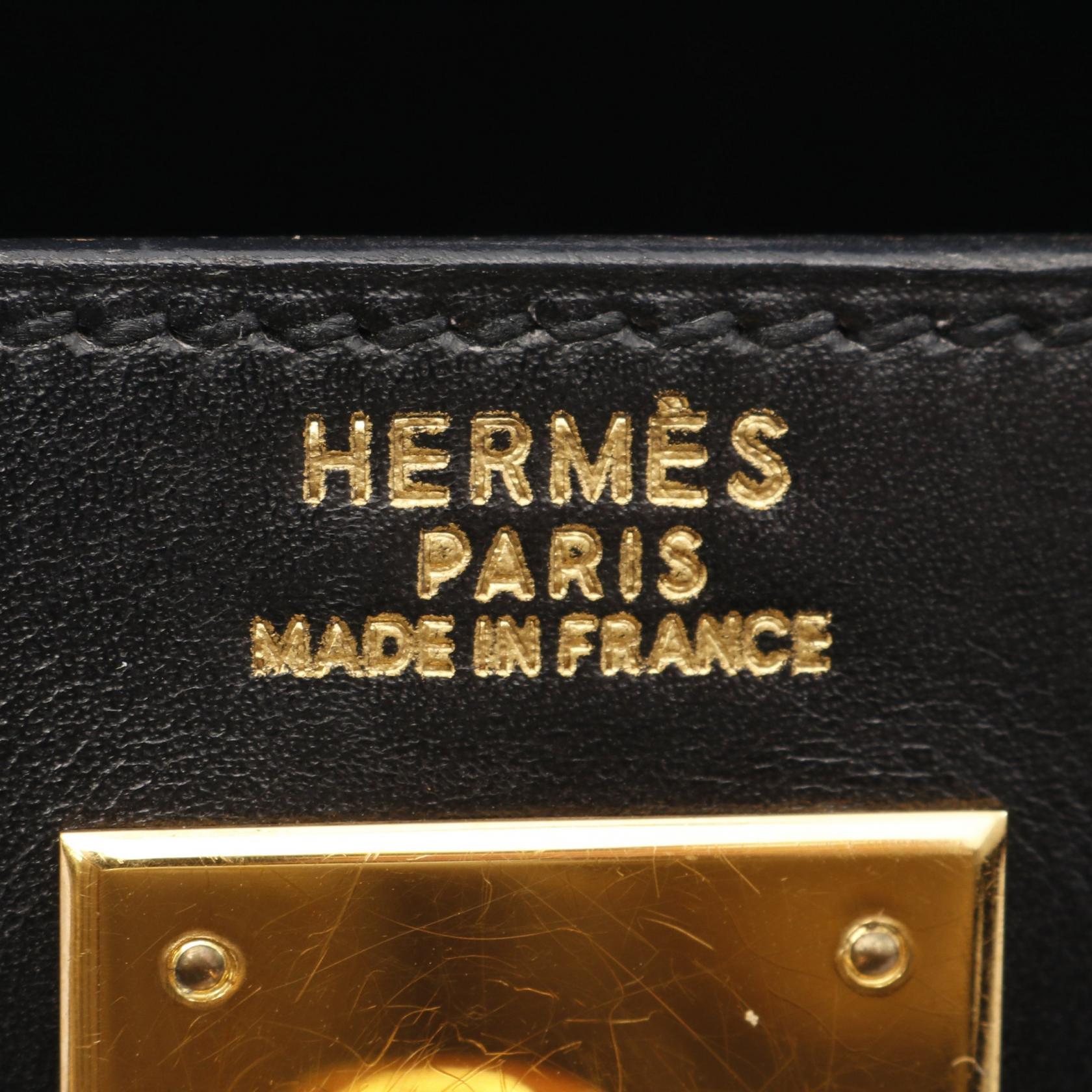 HERMES Box Calf皮革Kelly 32金扣手挽肩背兩用袋Noir