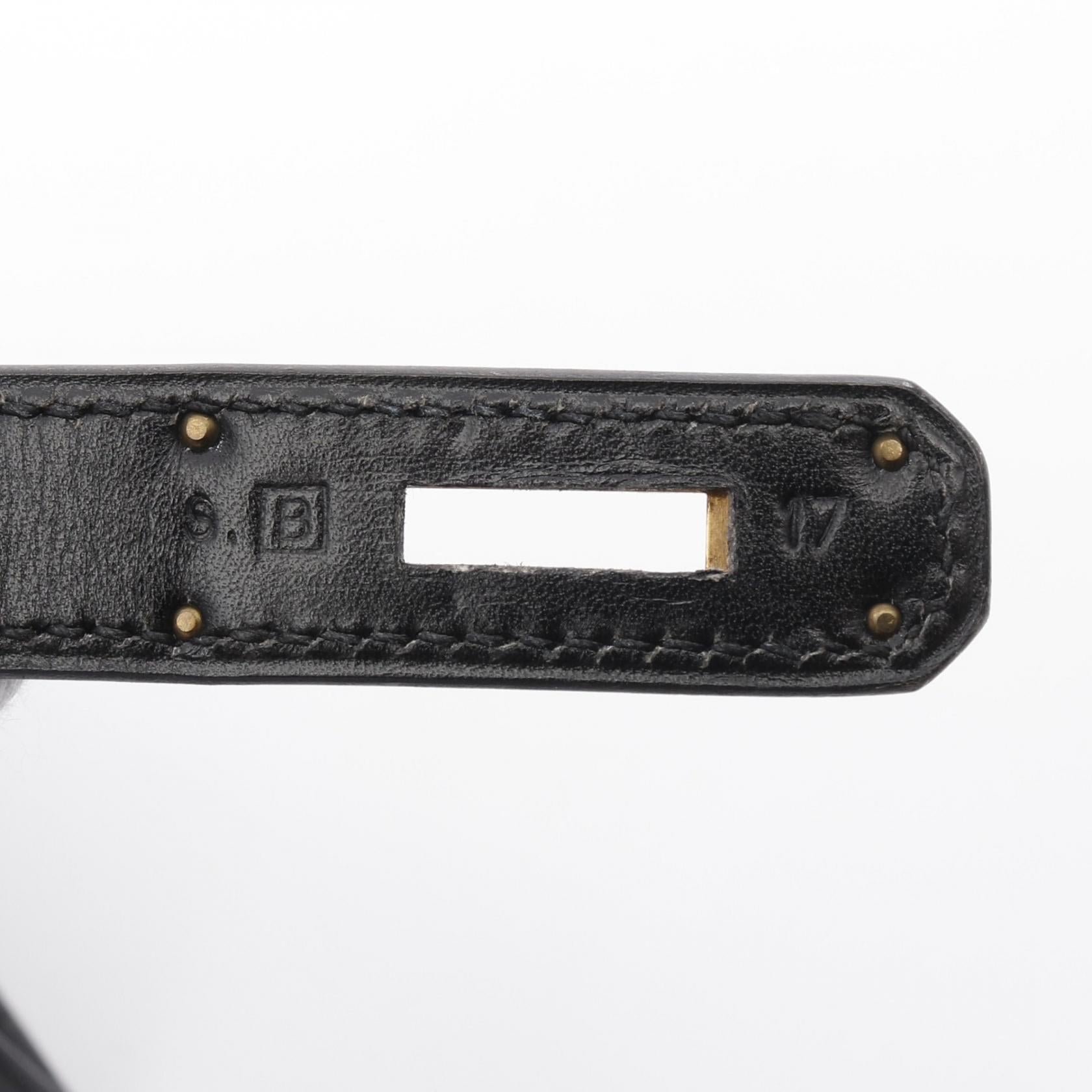 HERMES Box Calf皮革Kelly 32金扣手挽肩背兩用袋Noir