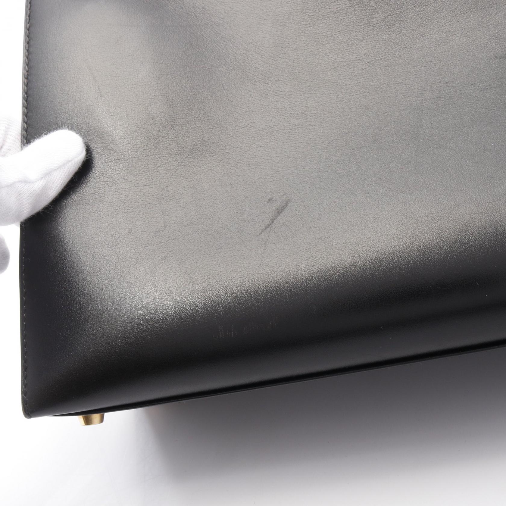 HERMES Box Calf皮革Kelly 32金扣手挽肩背兩用袋Noir