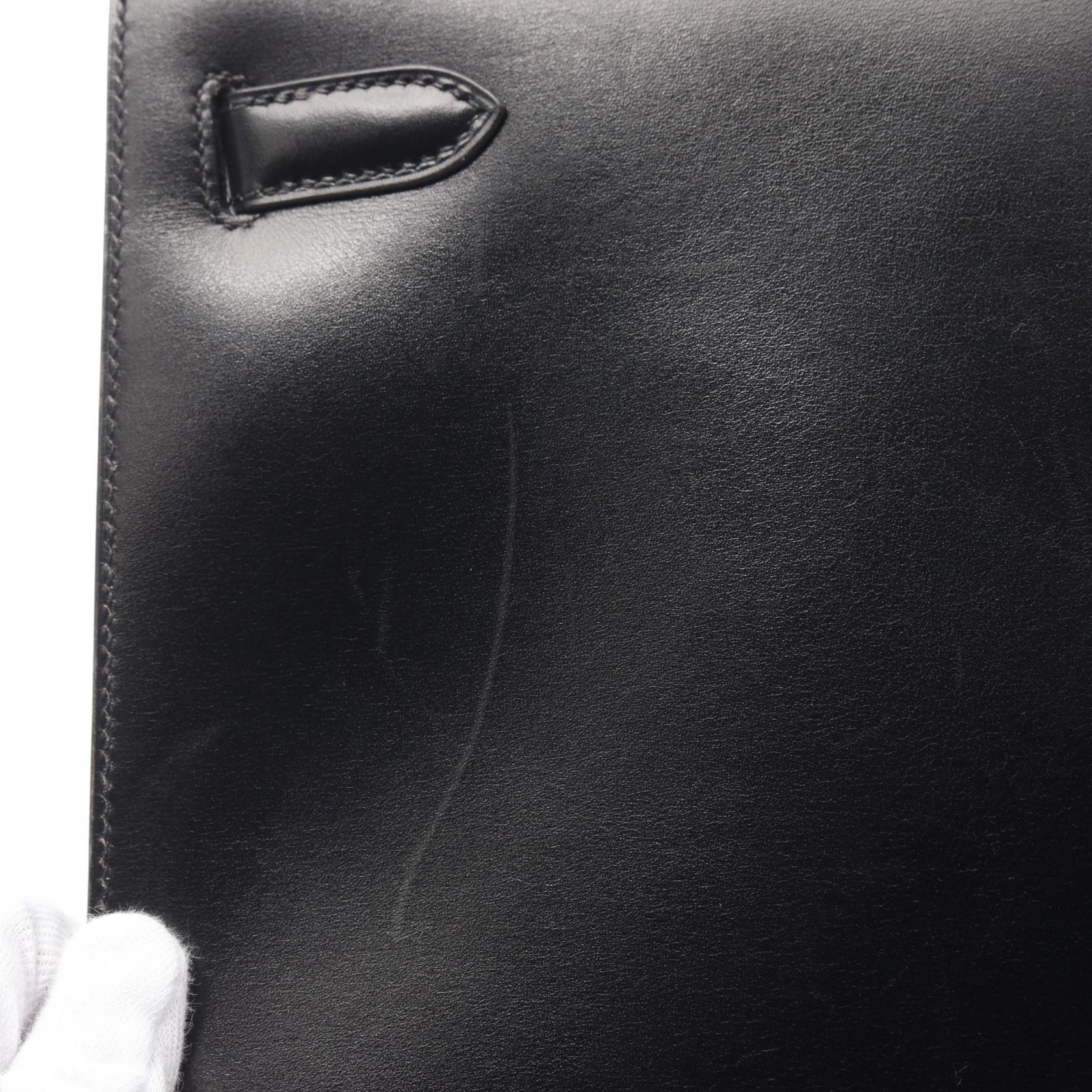 HERMES Box Calf皮革Kelly 32金扣手挽肩背兩用袋Noir