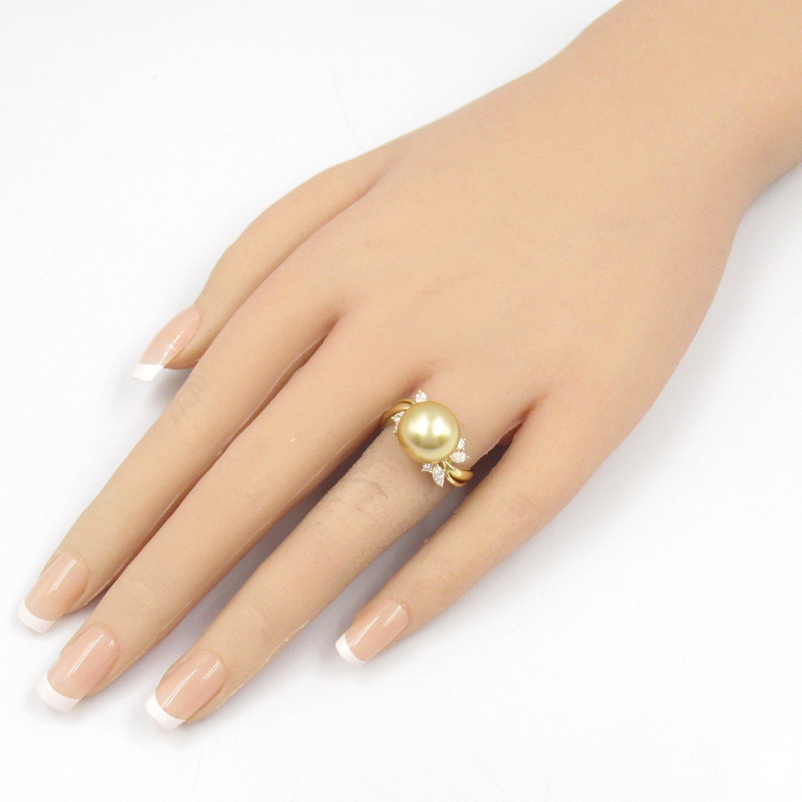 JEWELRY 18K黃金Pearl Diamond Ring珍珠鑽石戒指US#6
