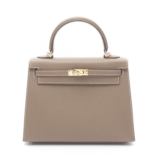 HERMES Epsom皮革Kelly 25金扣手挽肩背兩用袋Etoupe