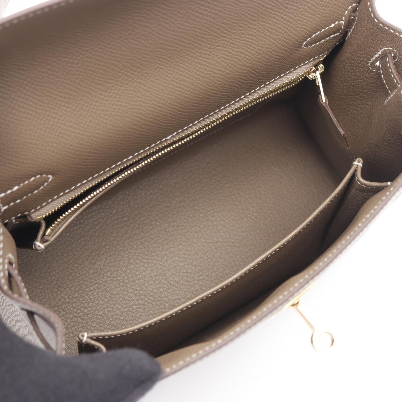 HERMES Epsom皮革Kelly 25金扣手挽肩背兩用袋Etoupe