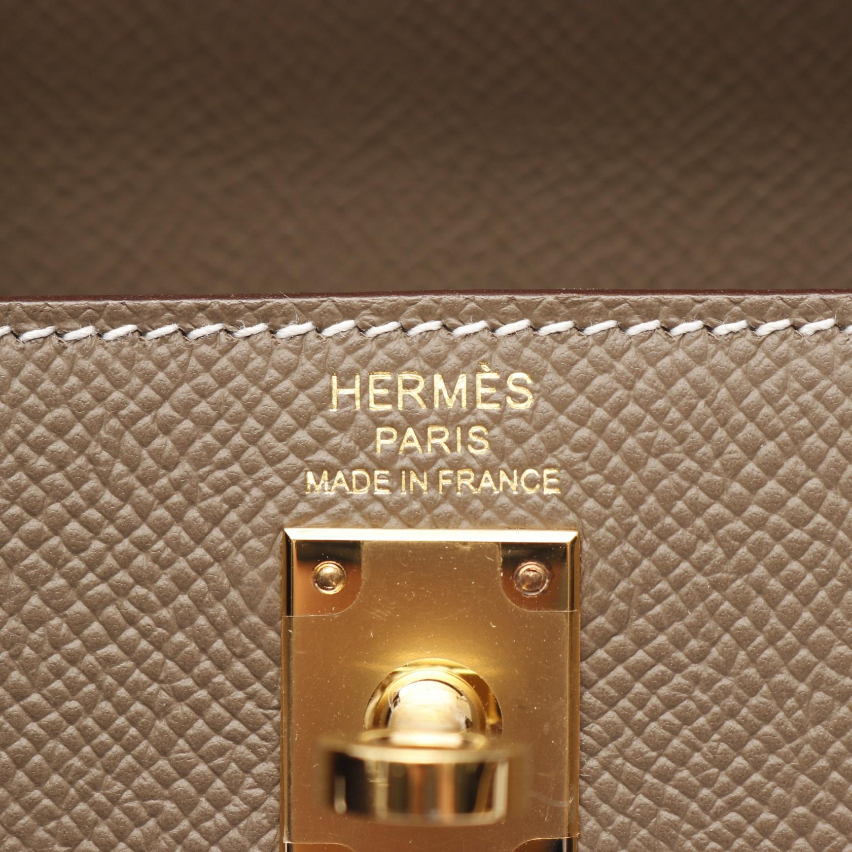 HERMES Epsom皮革Kelly 25金扣手挽肩背兩用袋Etoupe