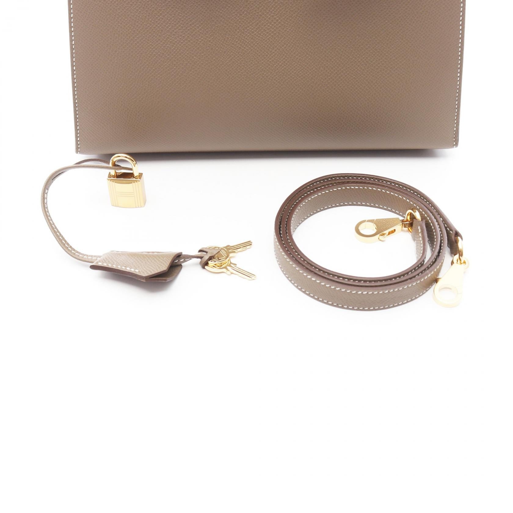 HERMES Epsom皮革Kelly 25金扣手挽肩背兩用袋Etoupe