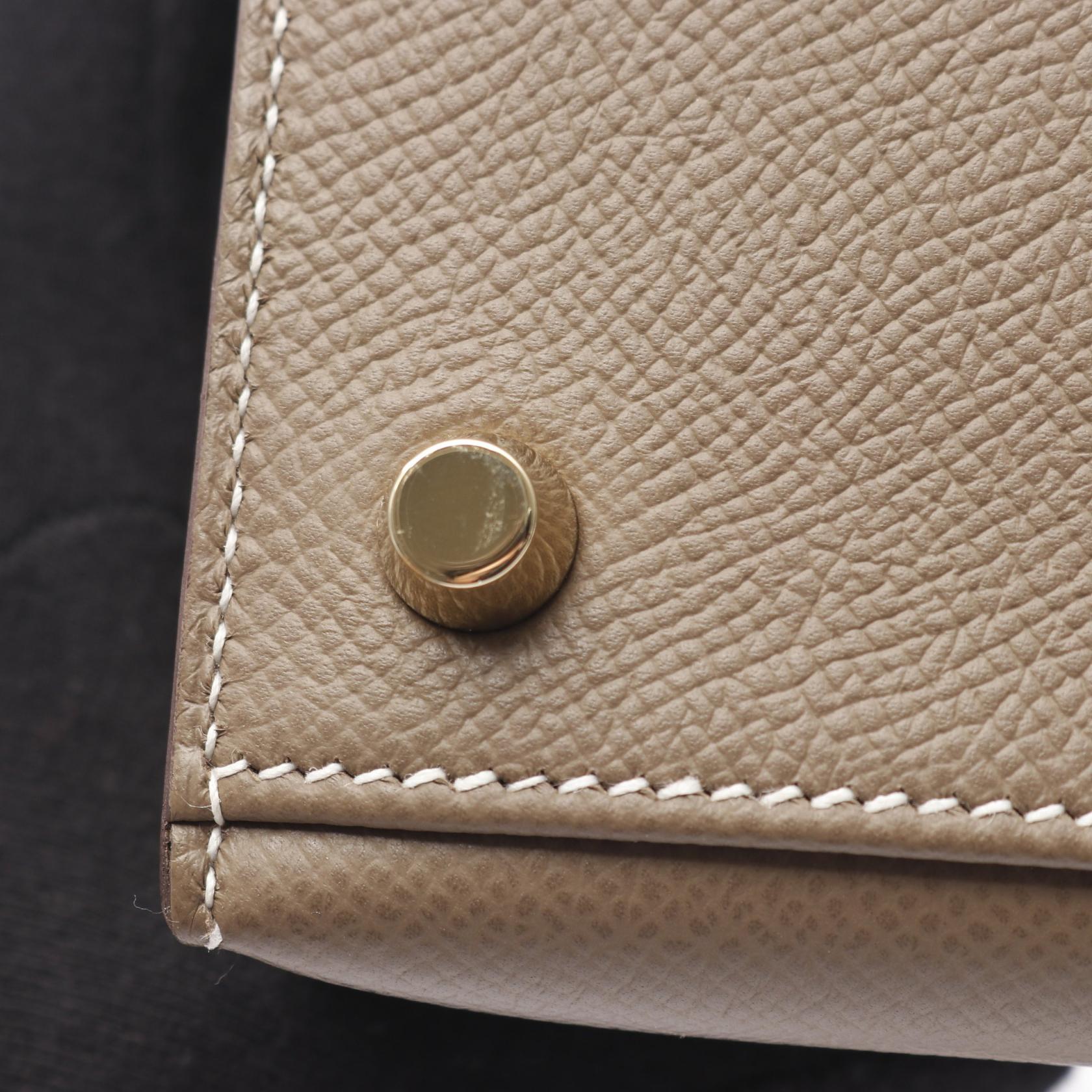 HERMES Epsom皮革Kelly 25金扣手挽肩背兩用袋Etoupe