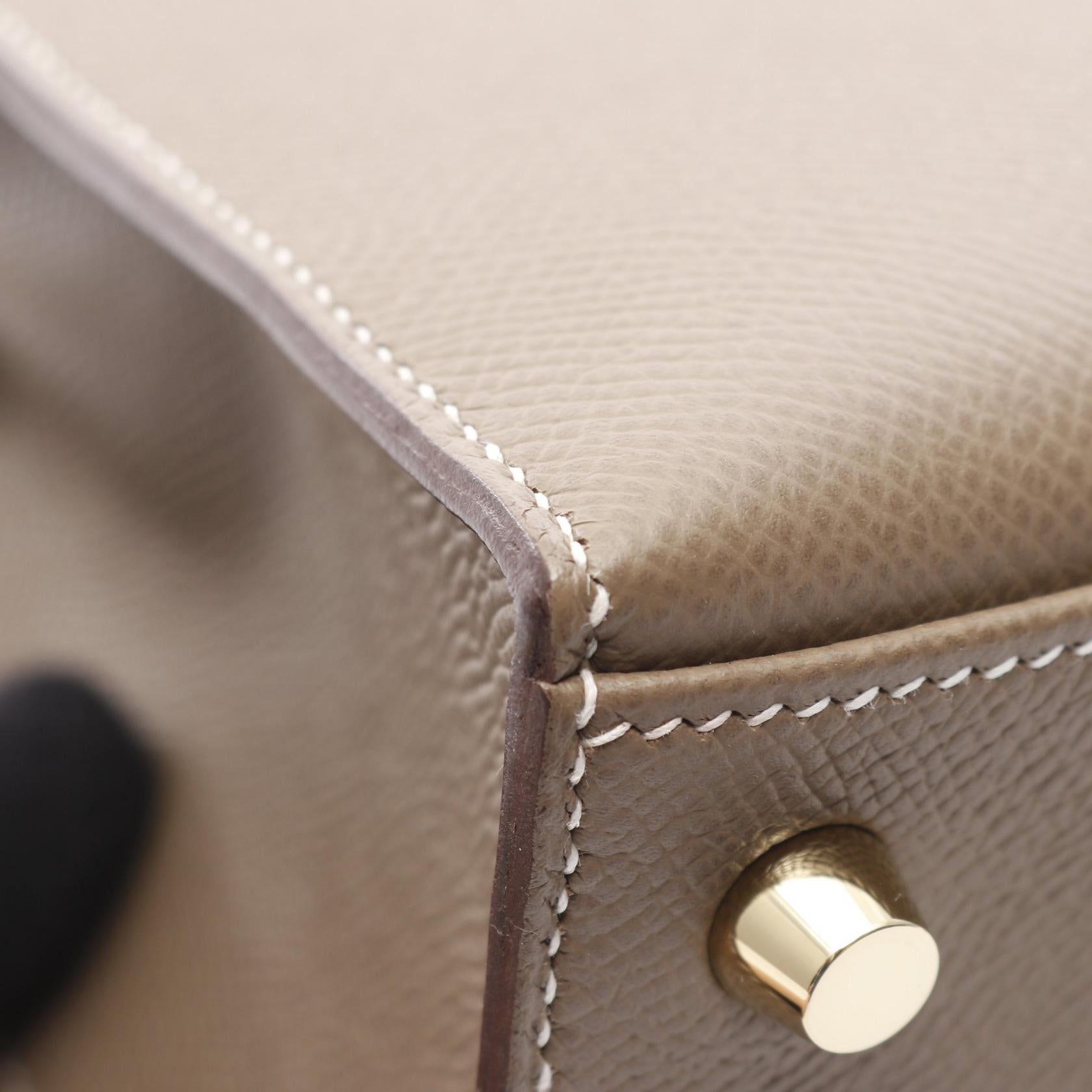 HERMES Epsom皮革Kelly 25金扣手挽肩背兩用袋Etoupe