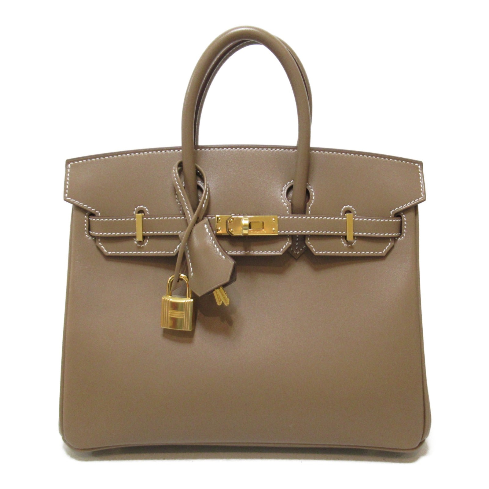 HERMES 【清倉大減價】皮革Birkin 25金扣手挽袋Etoupe