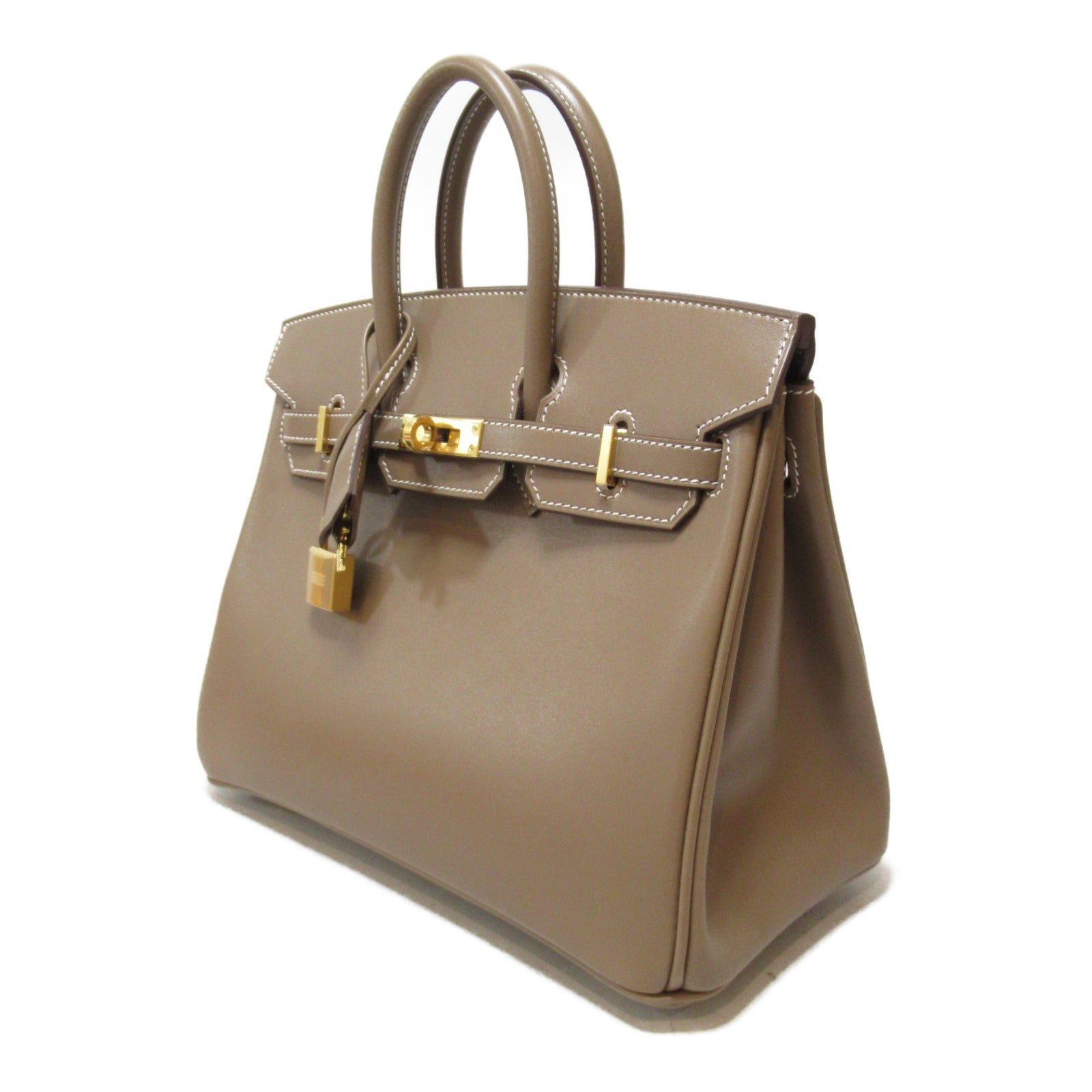 HERMES 【清倉大減價】皮革Birkin 25金扣手挽袋Etoupe
