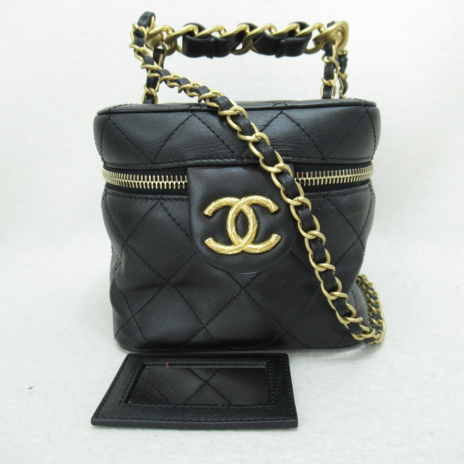CHANEL 【激減優惠】菱格皮革Vanity  Bag金扣手挽肩背兩用袋黑色