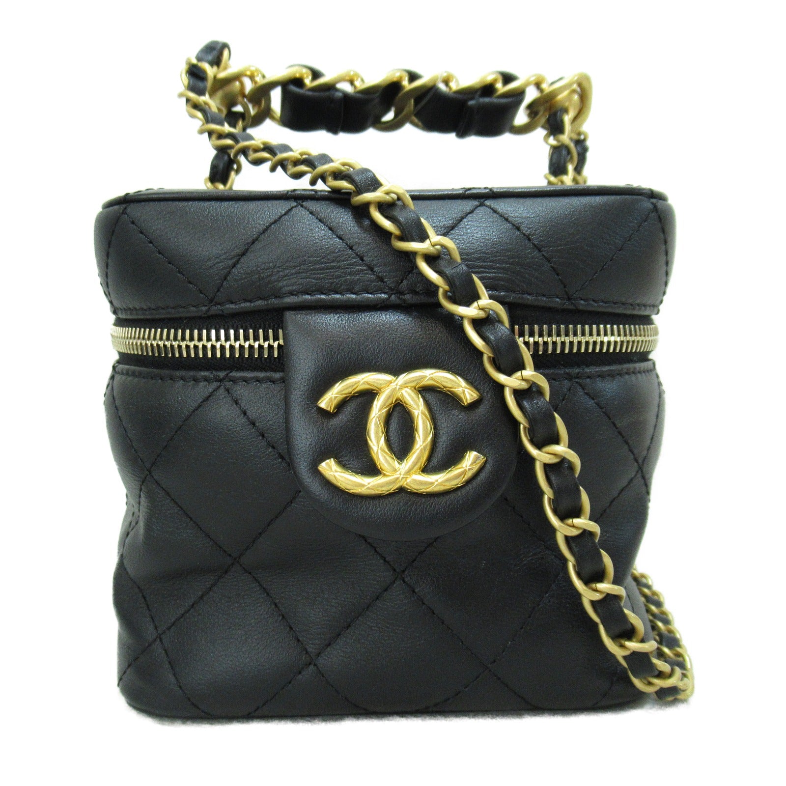 CHANEL 【激減優惠】菱格皮革Vanity  Bag金扣手挽肩背兩用袋黑色