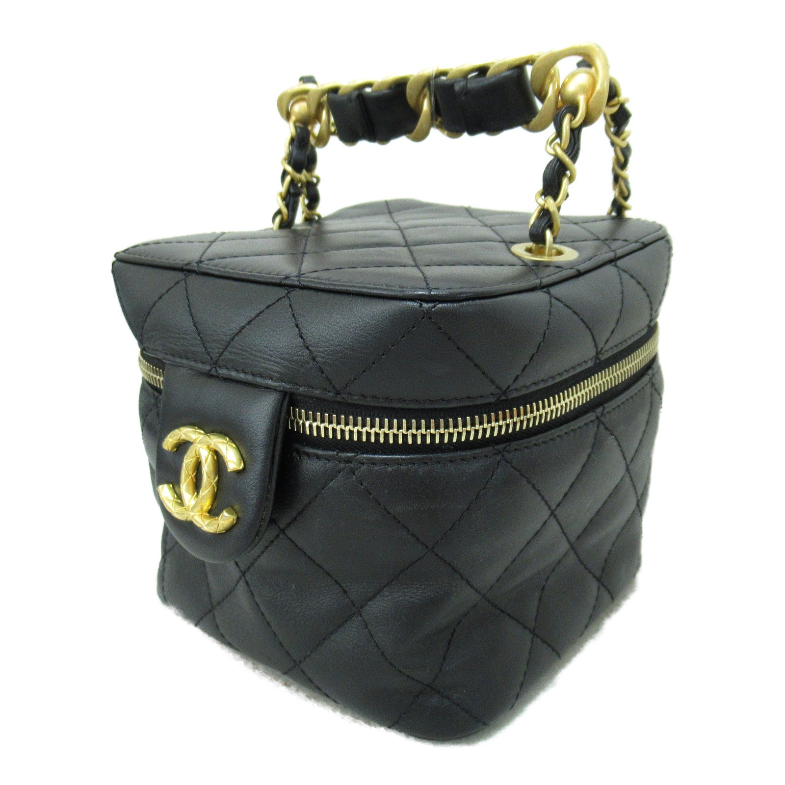 CHANEL 【激減優惠】菱格皮革Vanity  Bag金扣手挽肩背兩用袋黑色