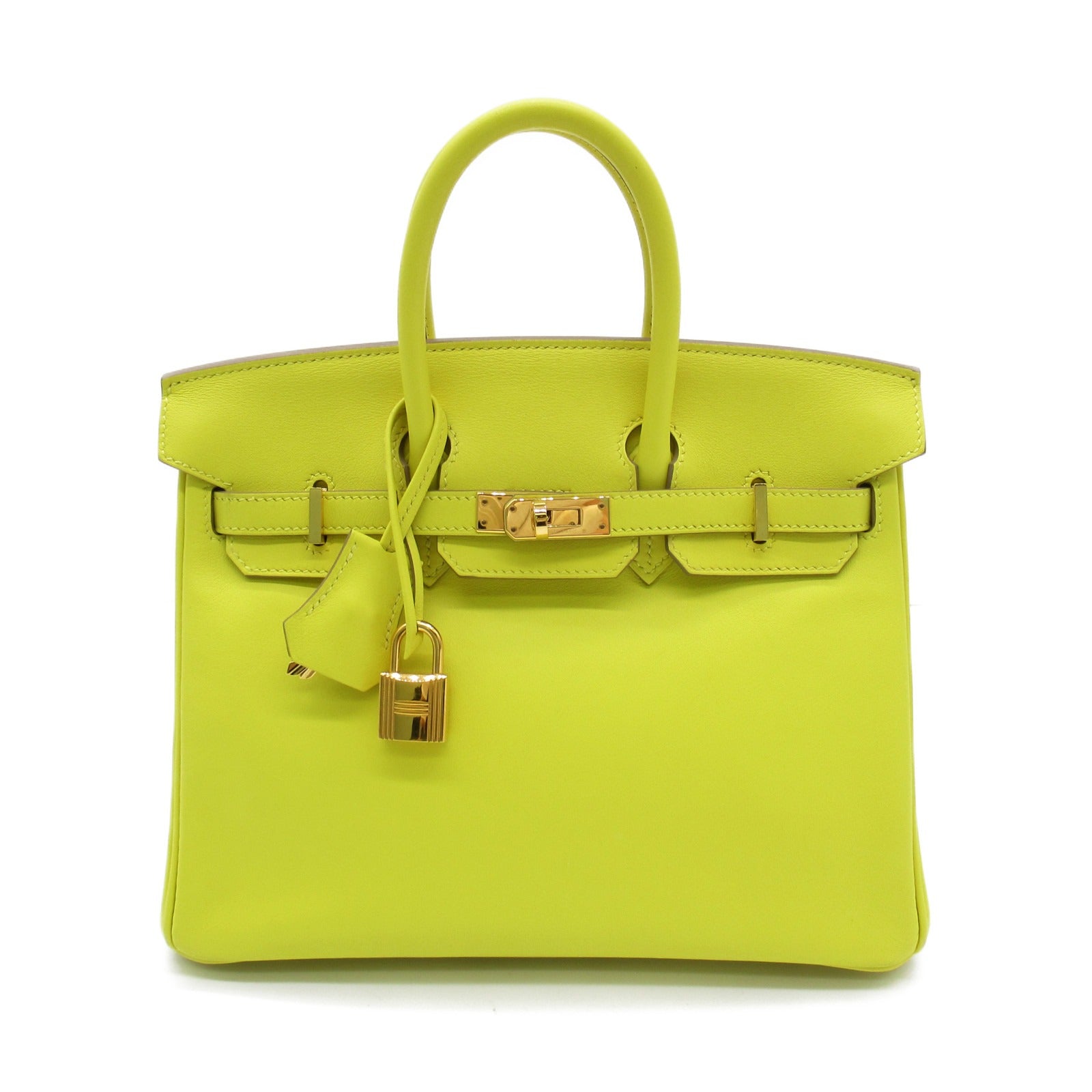 HERMES 【激減優惠】Swift皮革Birkin 25金扣手挽袋Lime/黃色