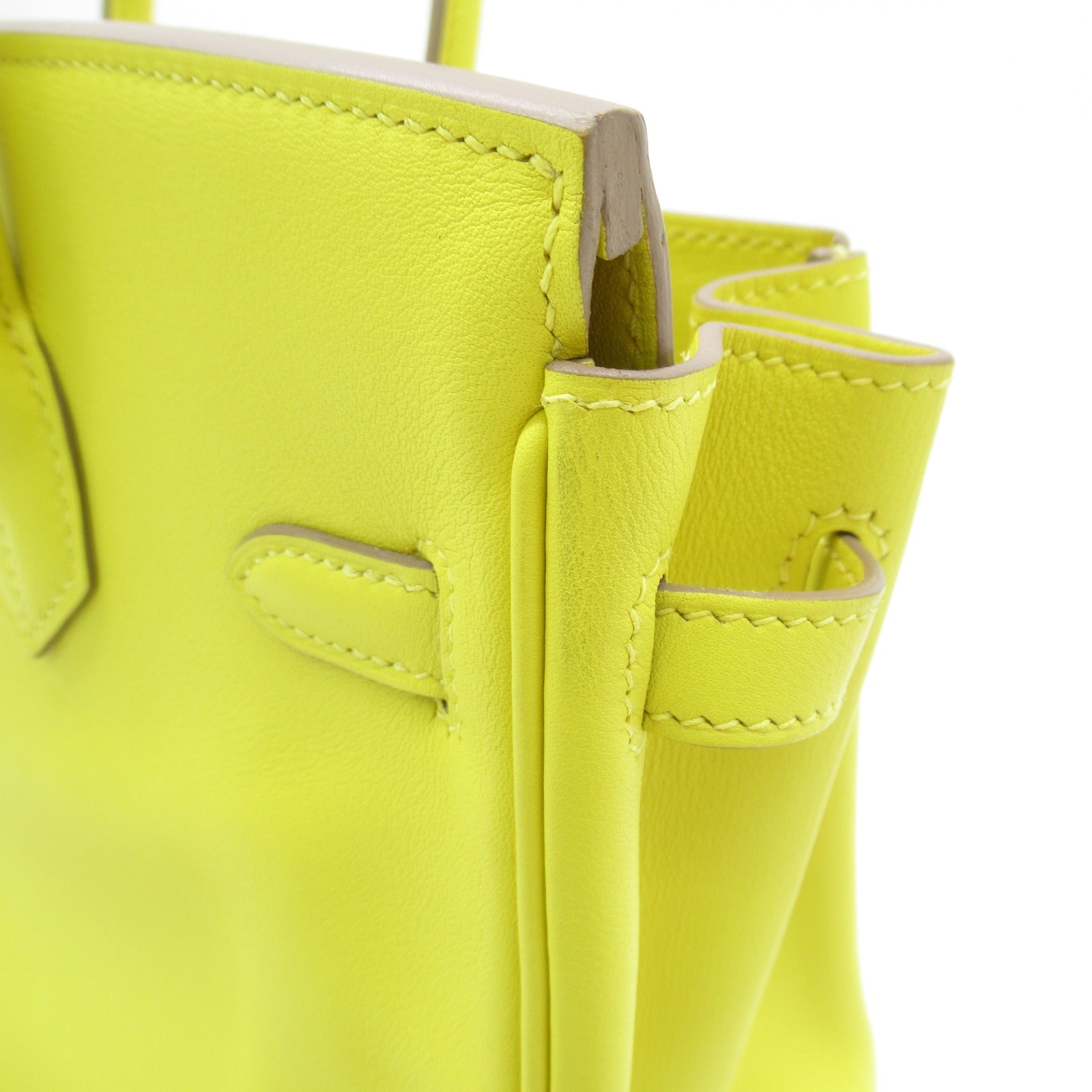 HERMES 【激減優惠】Swift皮革Birkin 25金扣手挽袋Lime/黃色