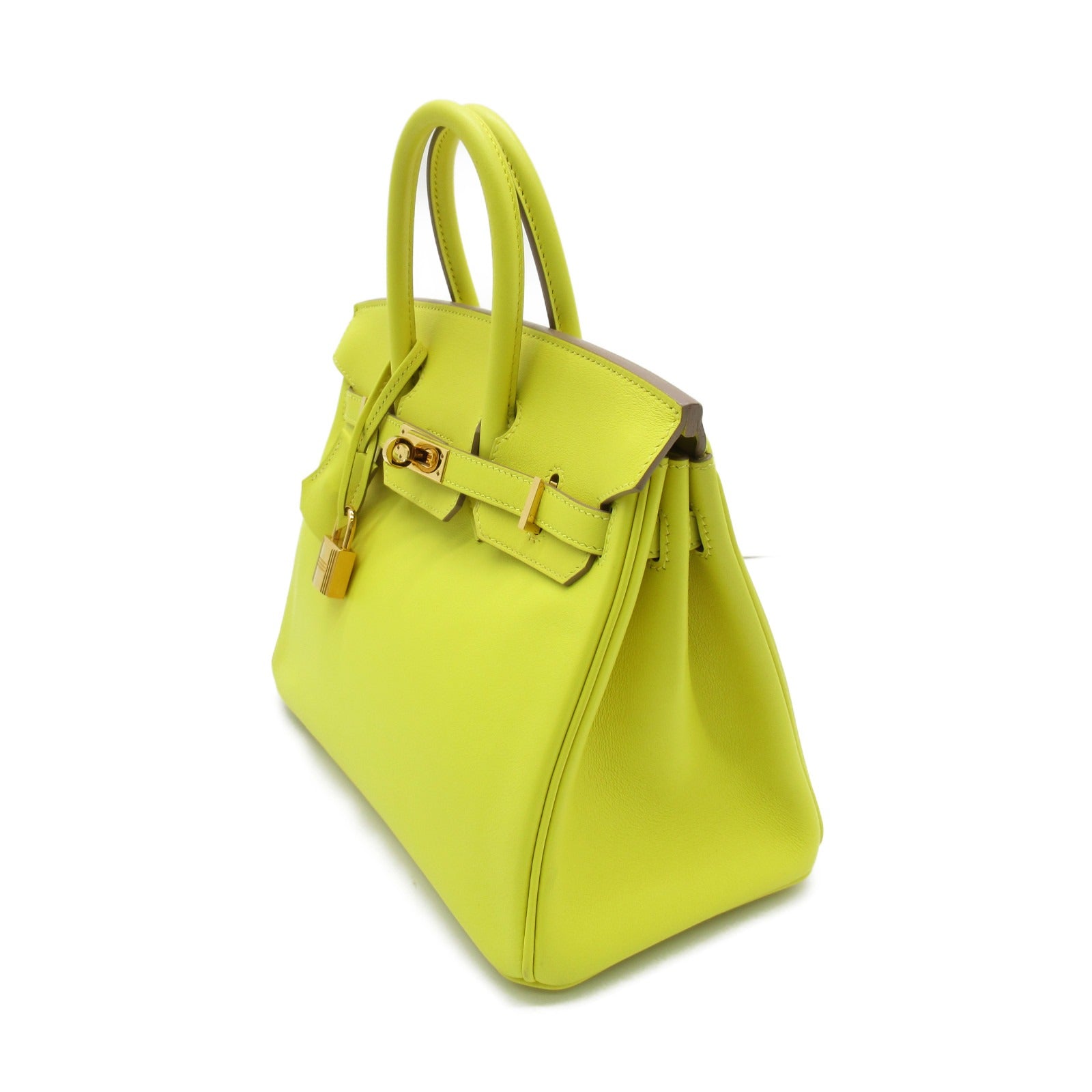HERMES 【激減優惠】Swift皮革Birkin 25金扣手挽袋Lime/黃色