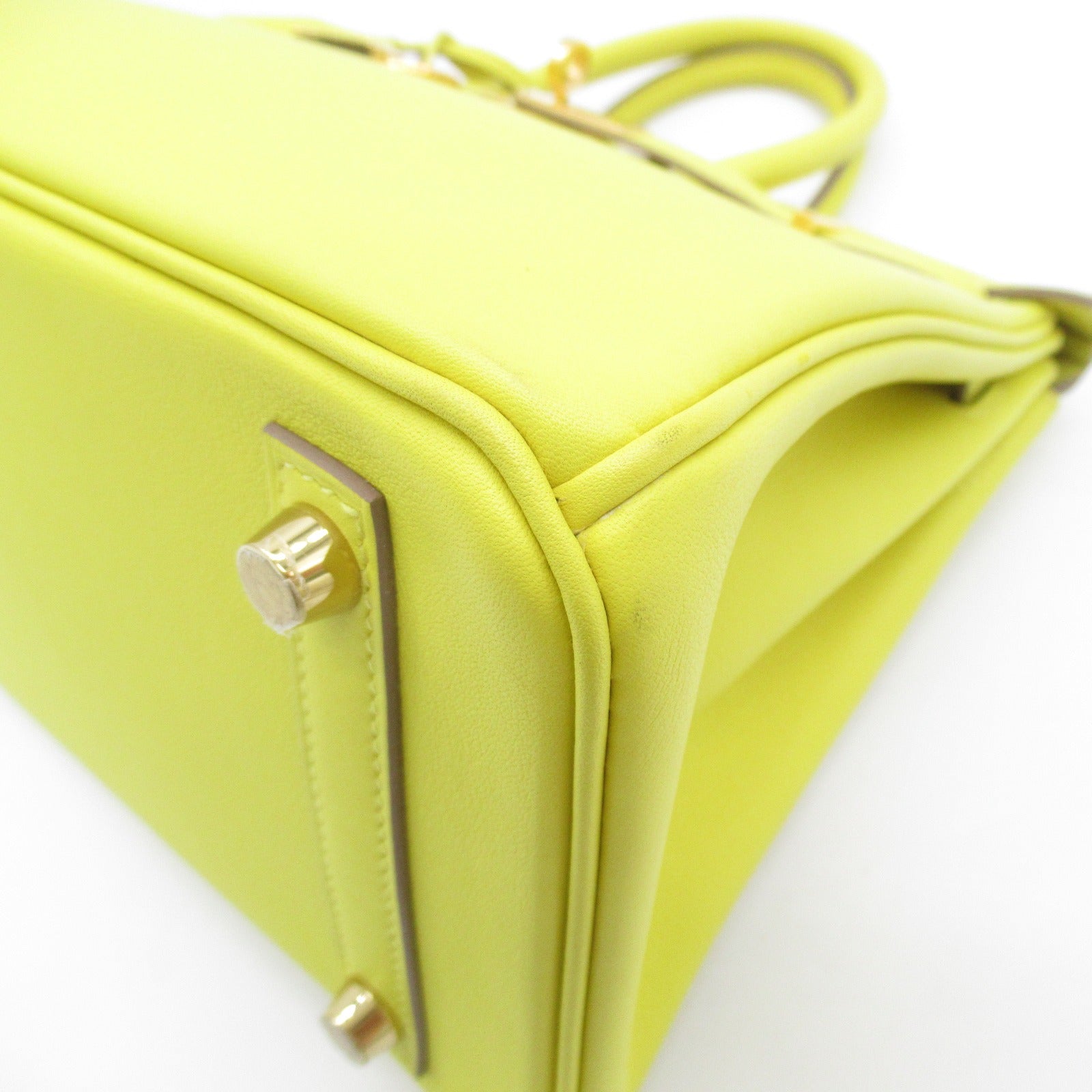 HERMES 【激減優惠】Swift皮革Birkin 25金扣手挽袋Lime/黃色