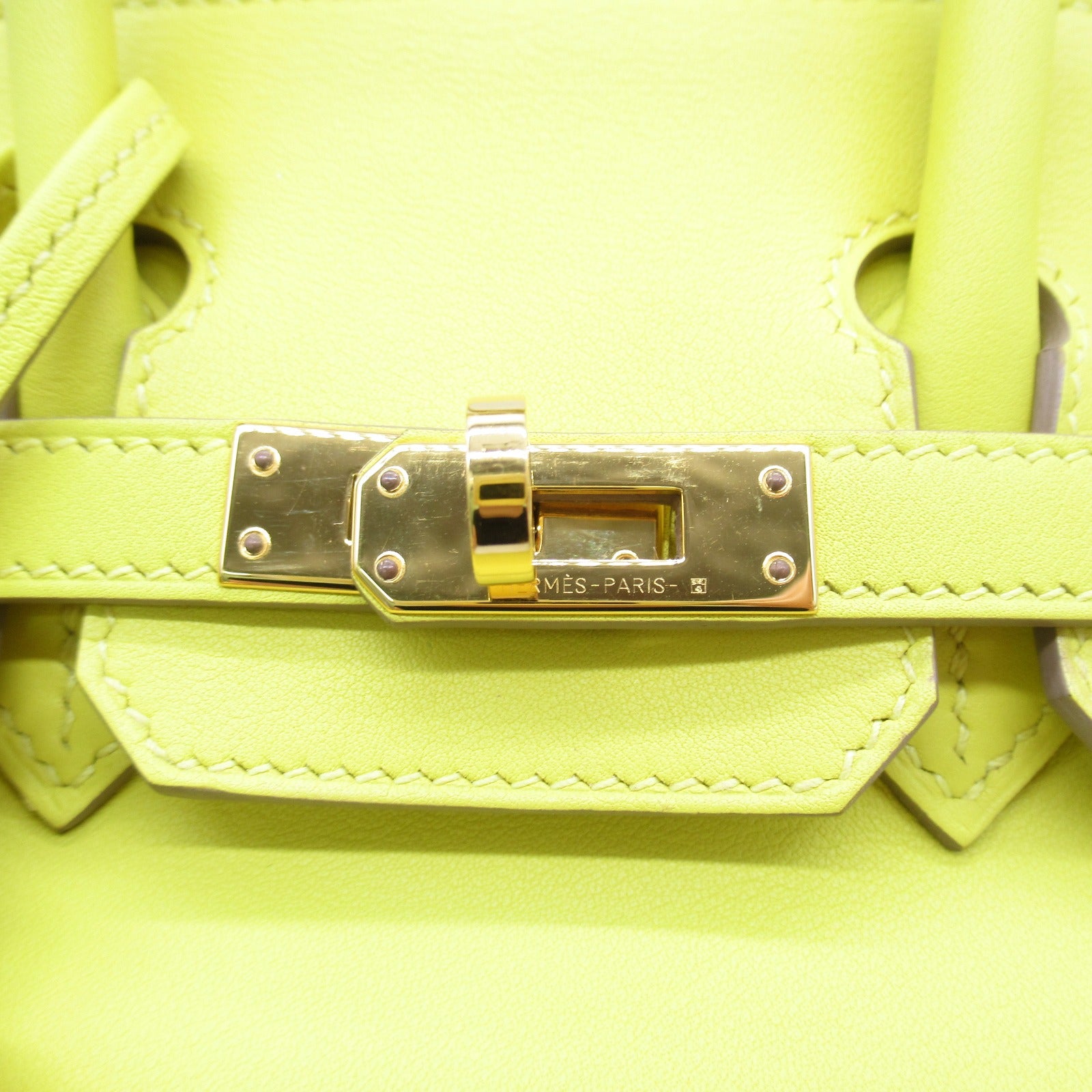 HERMES 【激減優惠】Swift皮革Birkin 25金扣手挽袋Lime/黃色