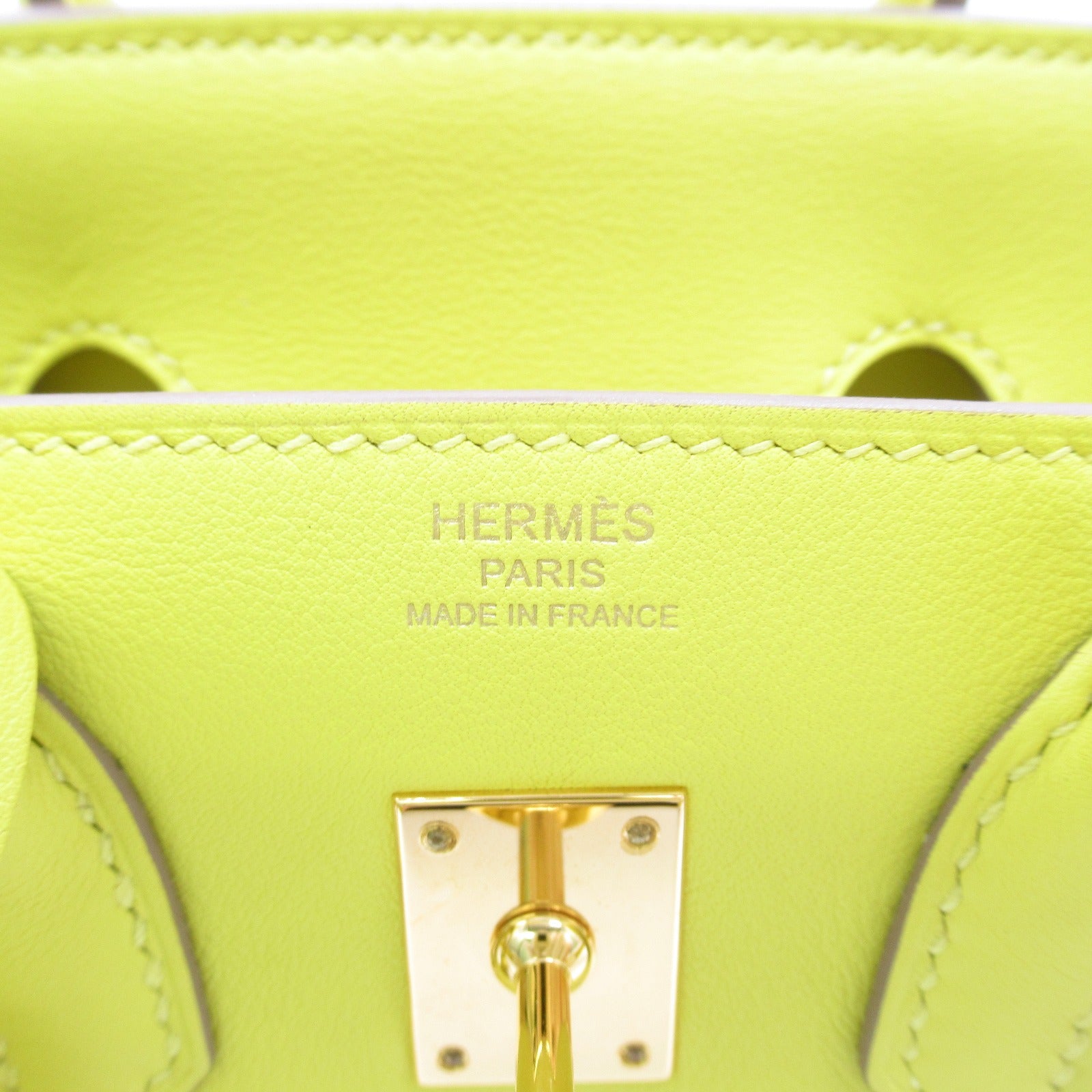HERMES 【激減優惠】Swift皮革Birkin 25金扣手挽袋Lime/黃色