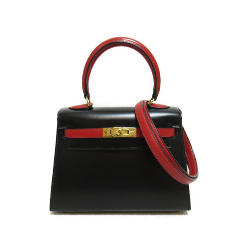 HERMES 【激減優惠】Box Calf皮革Mini Kelly金扣手挽肩背兩用袋Noir/Rouge/黑色/紅色