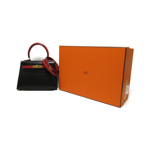HERMES 【激減優惠】Box Calf皮革Mini Kelly金扣手挽肩背兩用袋Noir/Rouge/黑色/紅色