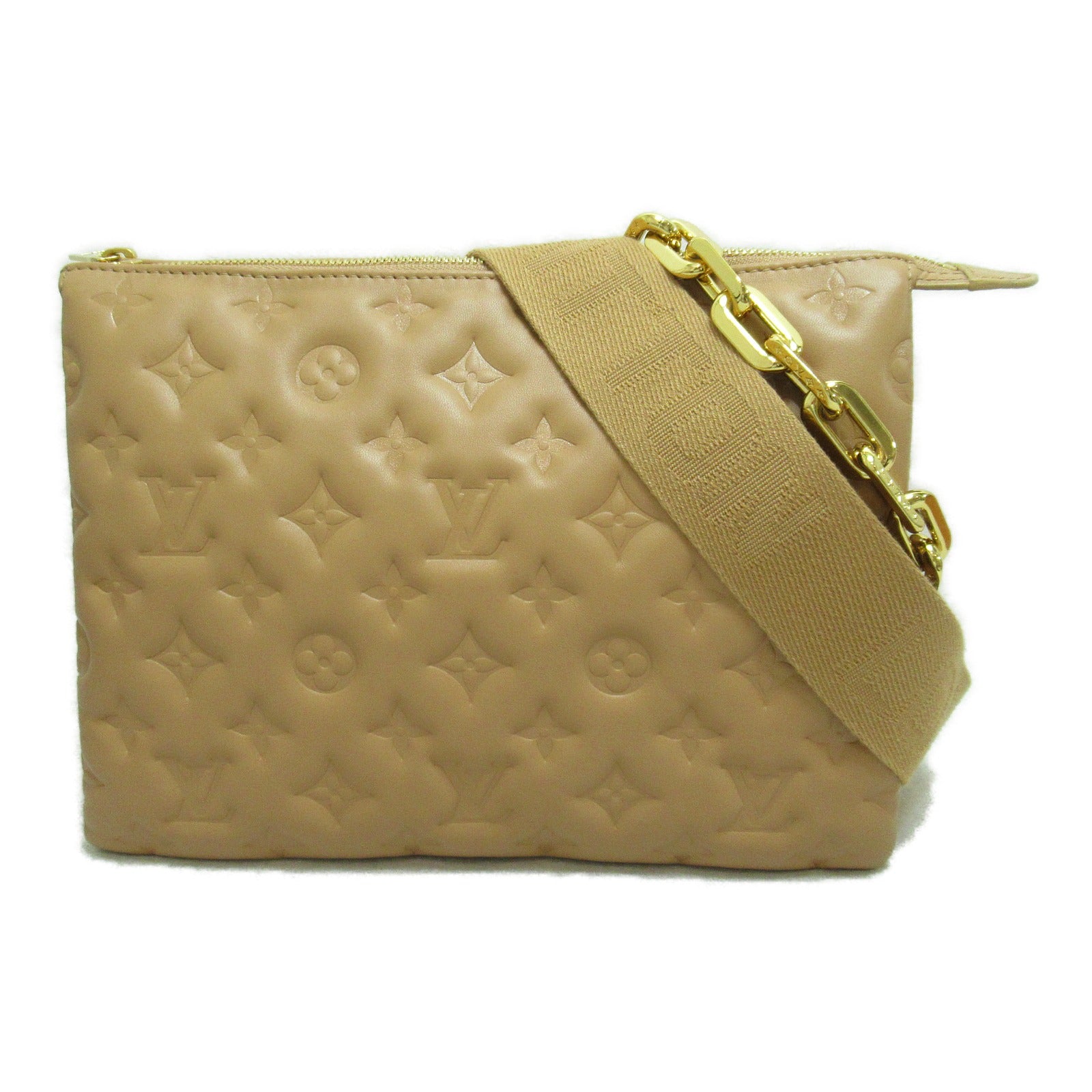 LOUIS VUITTON 【激減優惠】羊皮皮革Coussin PM 2 Way Shoulder Bag Handbag金扣手挽肩背兩用袋米色