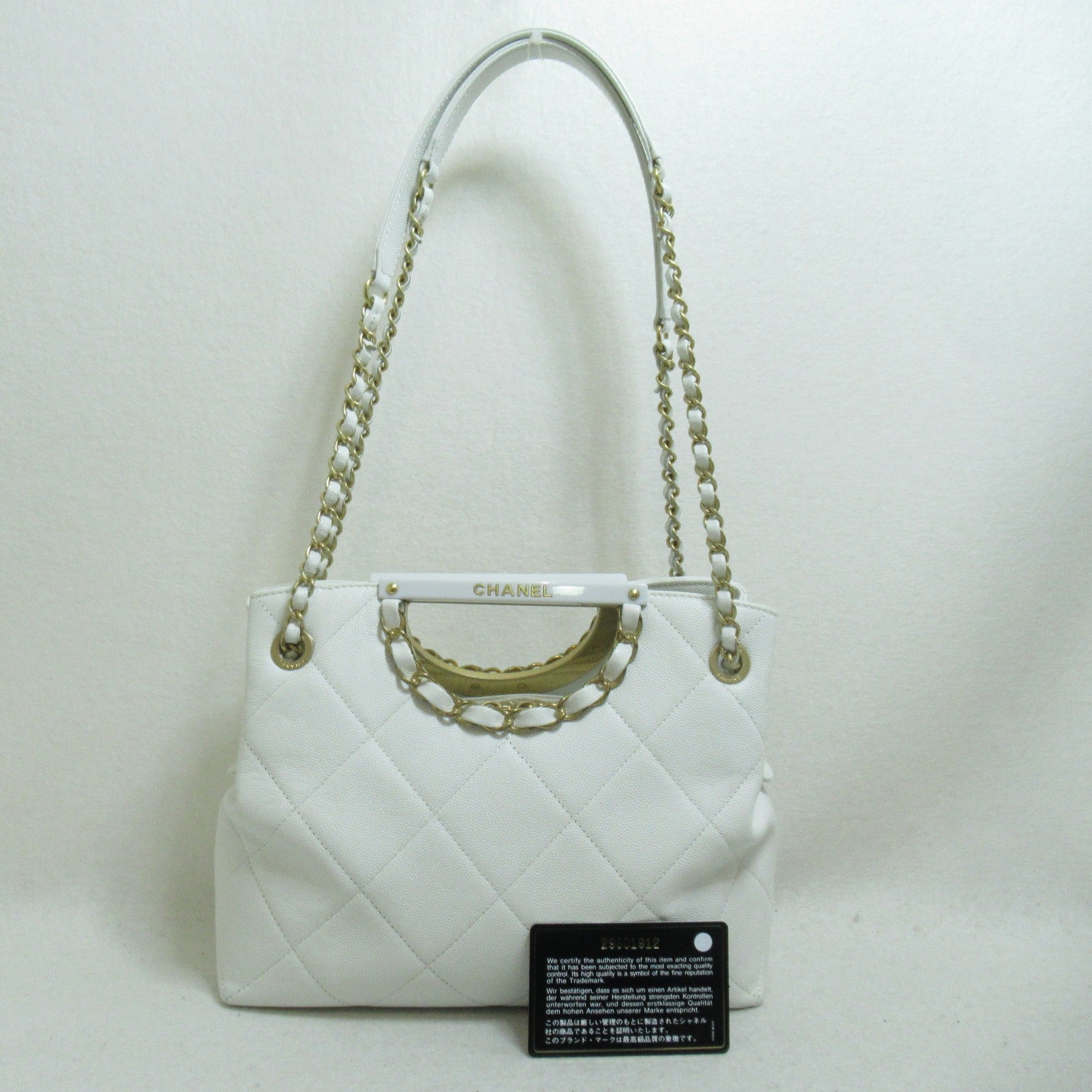 CHANEL **【激減優惠】牛皮皮革Chain Shoulder金扣肩背袋白色