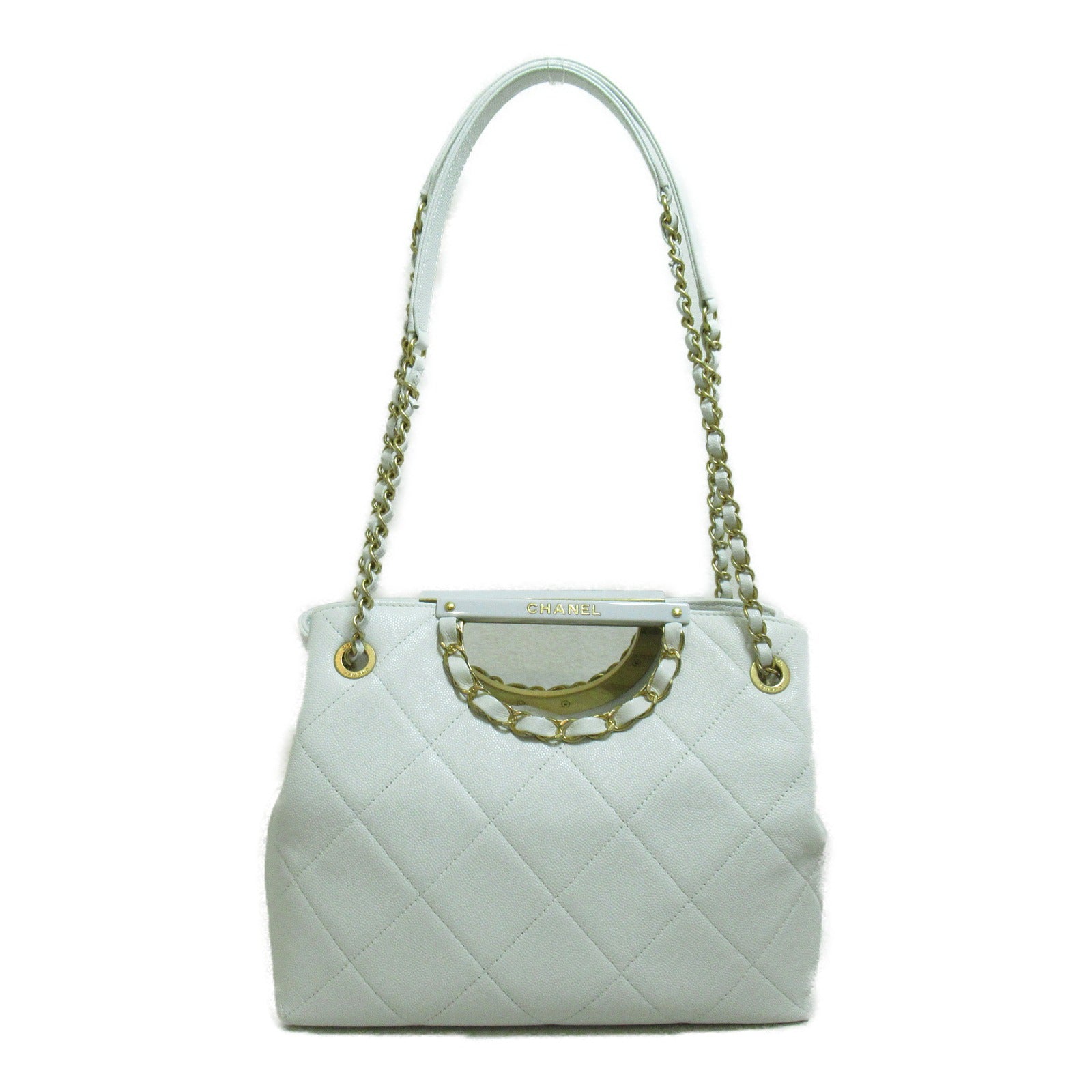CHANEL **【激減優惠】牛皮皮革Chain Shoulder金扣肩背袋白色