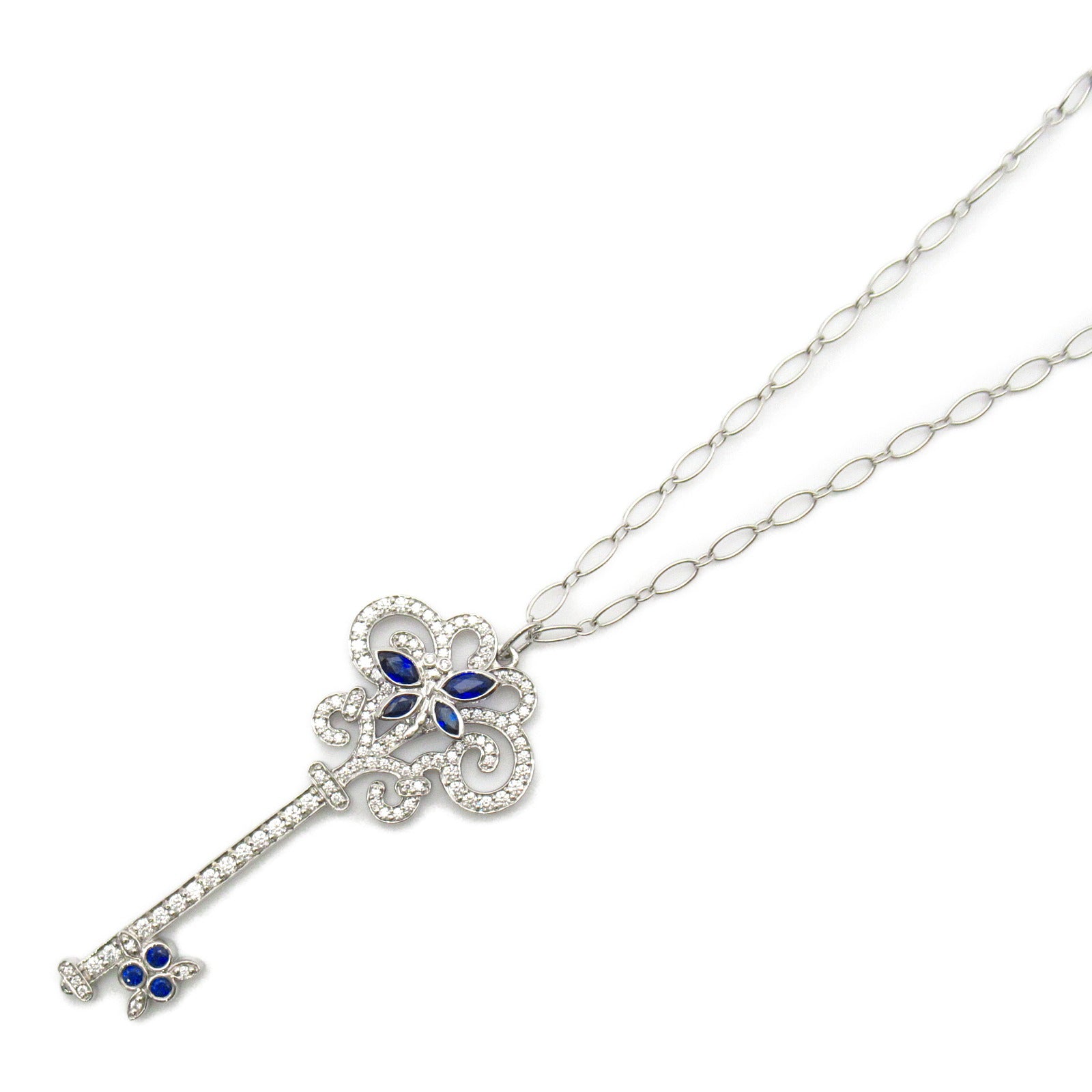 TIFFANY＆CO 【激減優惠】PT950鉑金/18K白金Enchanted Sapphire Diamond Key Necklace項鍊