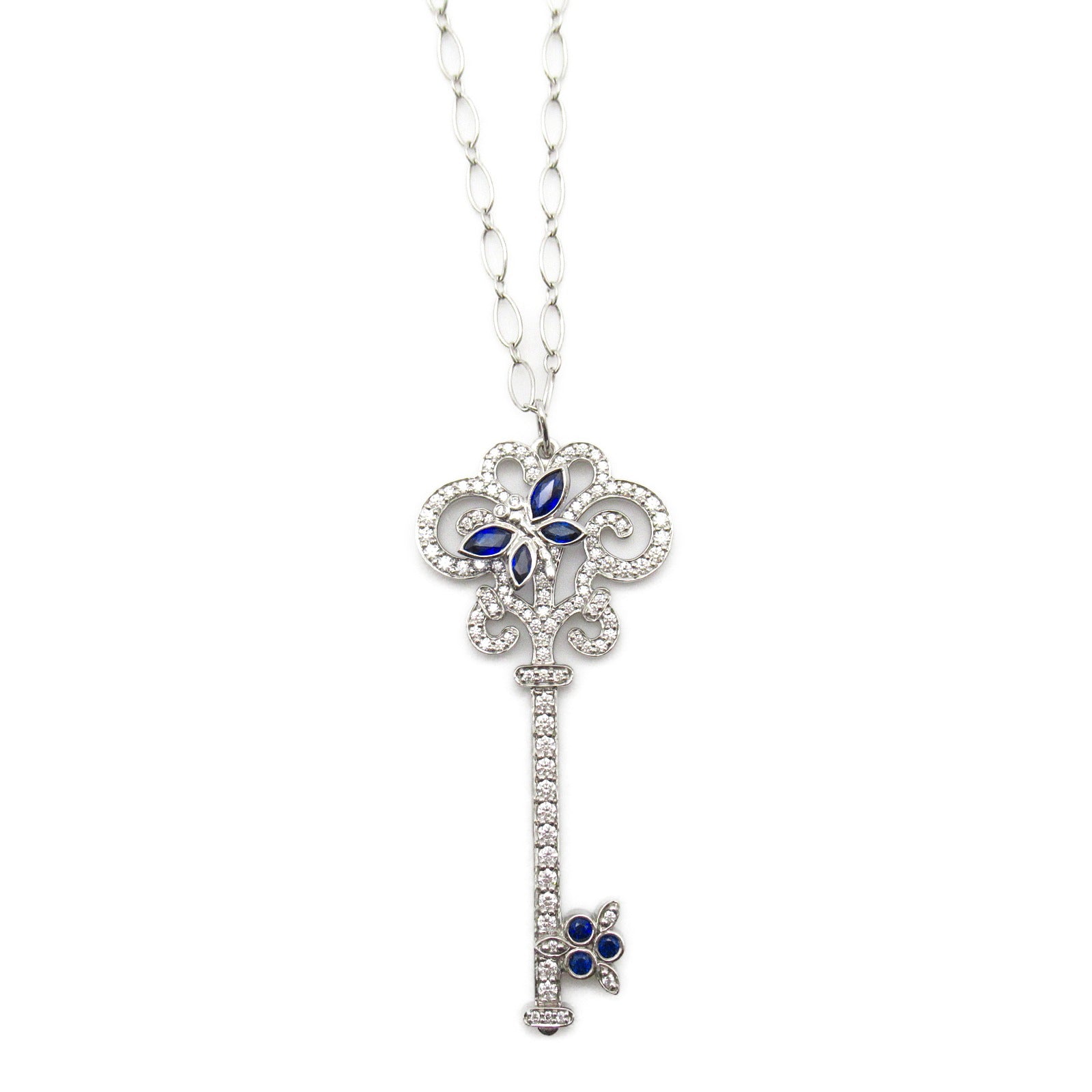 TIFFANY＆CO 【激減優惠】PT950鉑金/18K白金Enchanted Sapphire Diamond Key Necklace項鍊