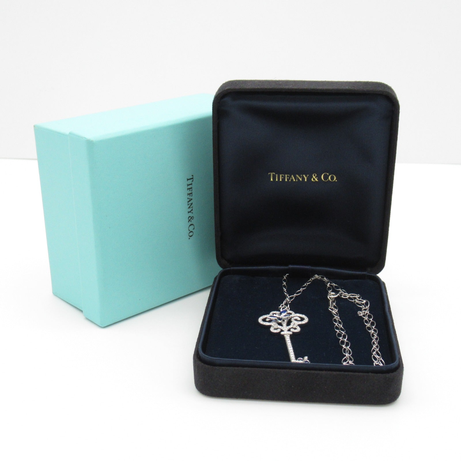 TIFFANY＆CO 【激減優惠】PT950鉑金/18K白金Enchanted Sapphire Diamond Key Necklace項鍊