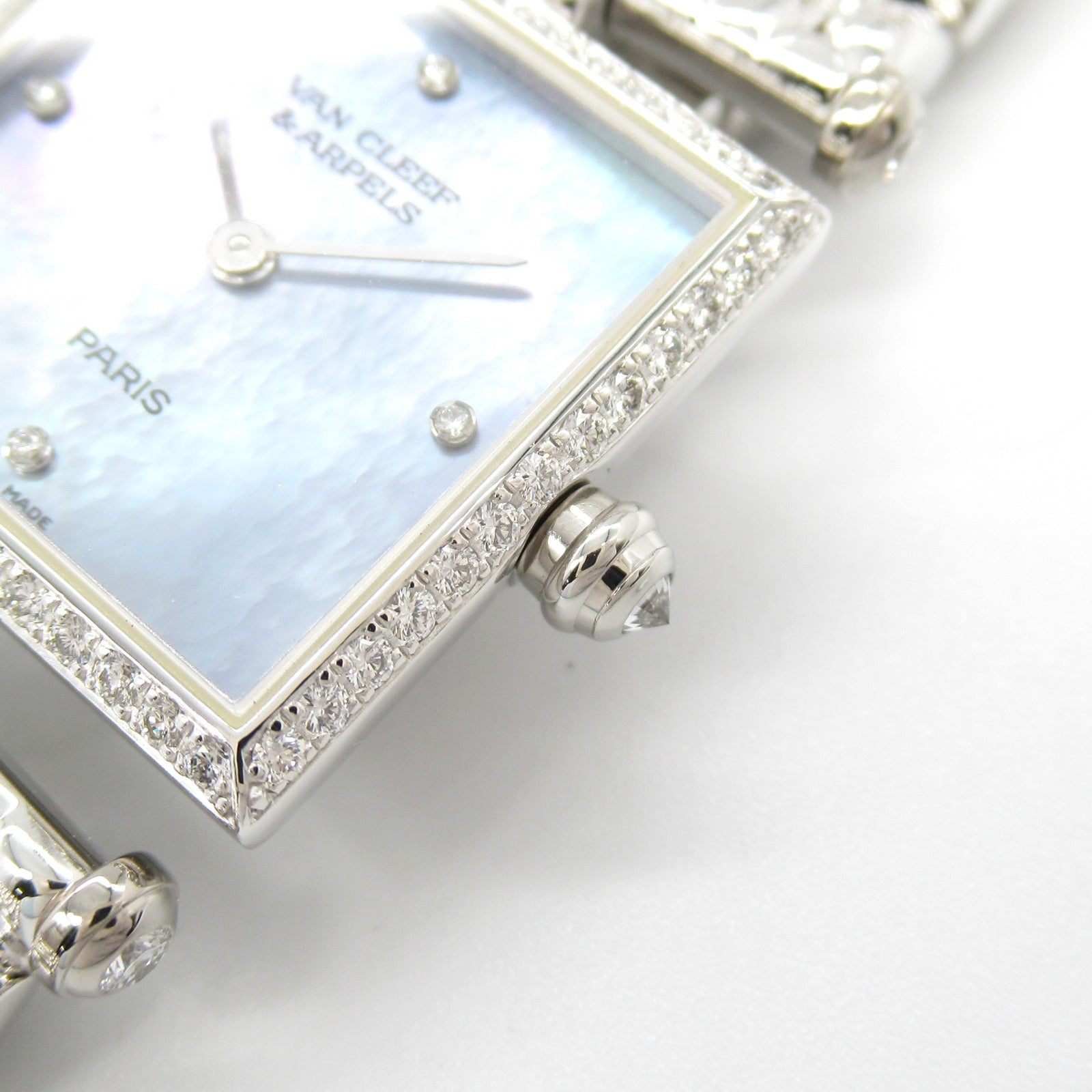 Van Cleef & Arpels Classic Square Diamond Watch 18K白金手錶石英機芯珍珠藍色