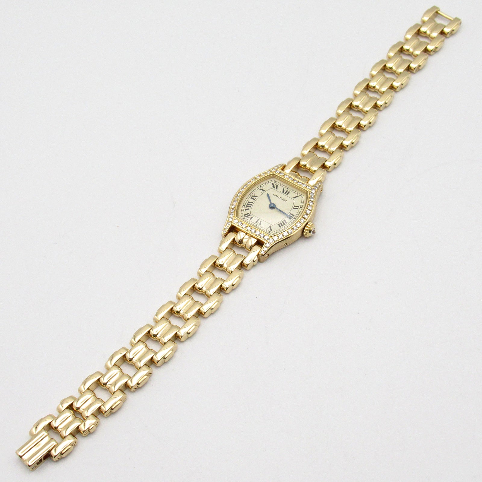 CARTIER Tochu SM 18K黃金/鑽石手錶石英機芯米色