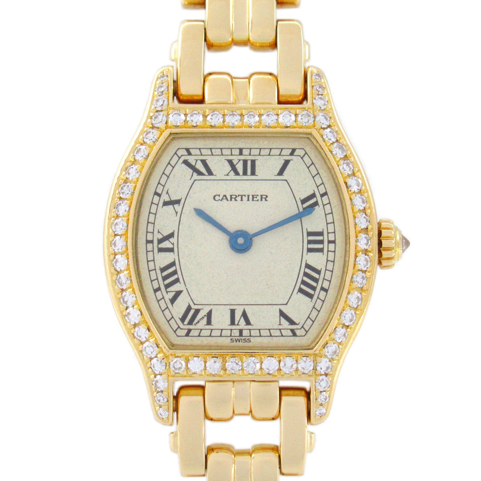 CARTIER Tochu SM 18K黃金/鑽石手錶石英機芯米色