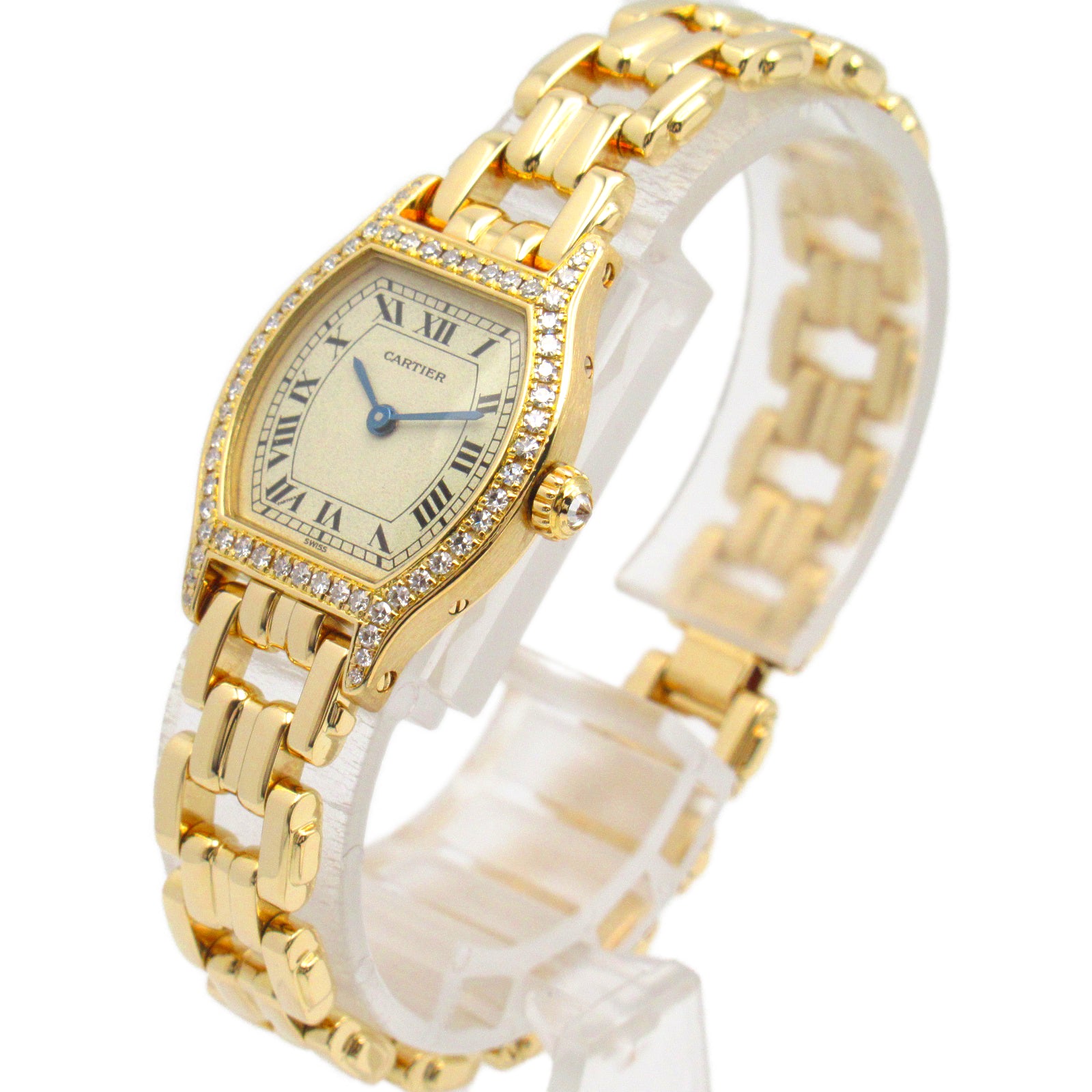 CARTIER Tochu SM 18K黃金/鑽石手錶石英機芯米色