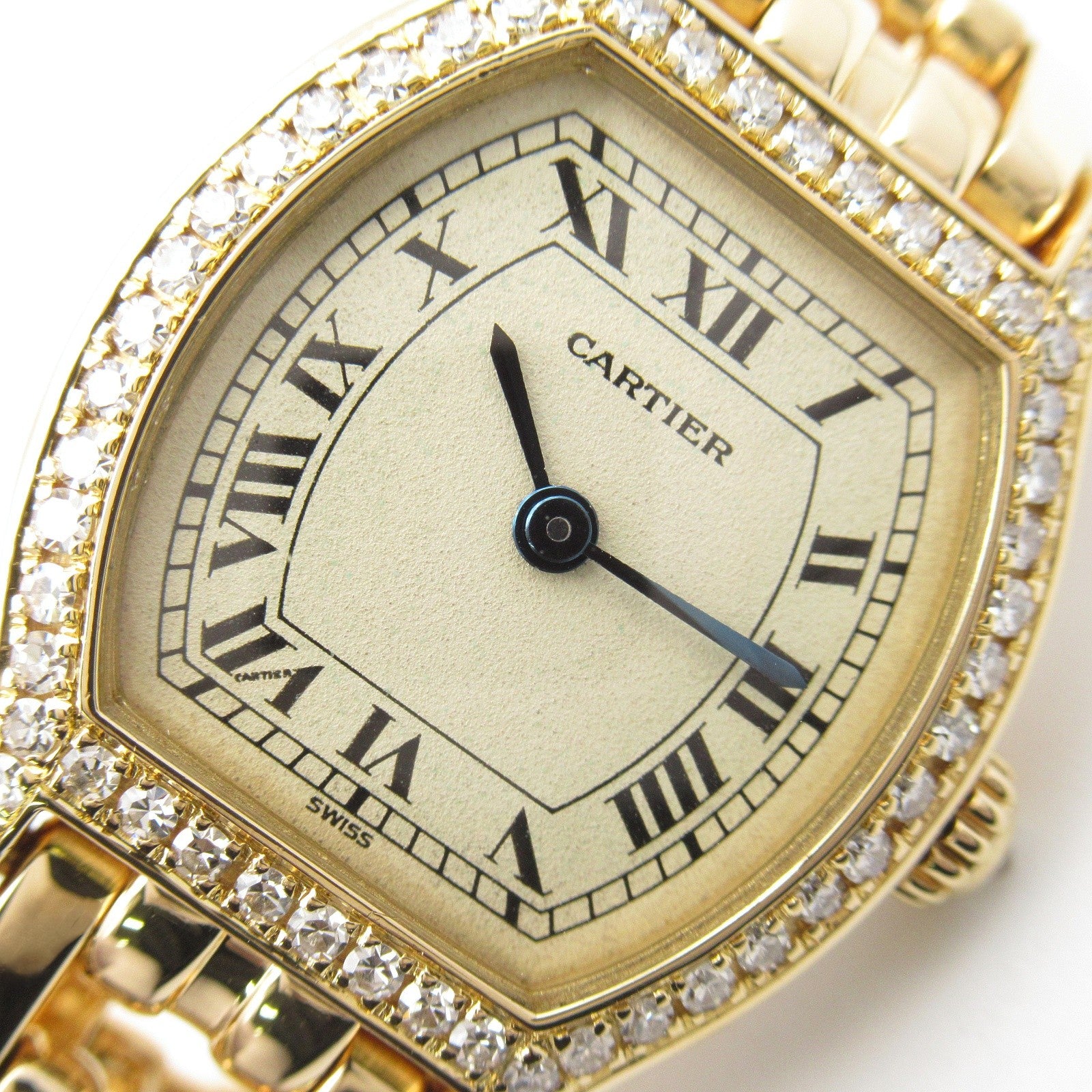 CARTIER Tochu SM 18K黃金/鑽石手錶石英機芯米色