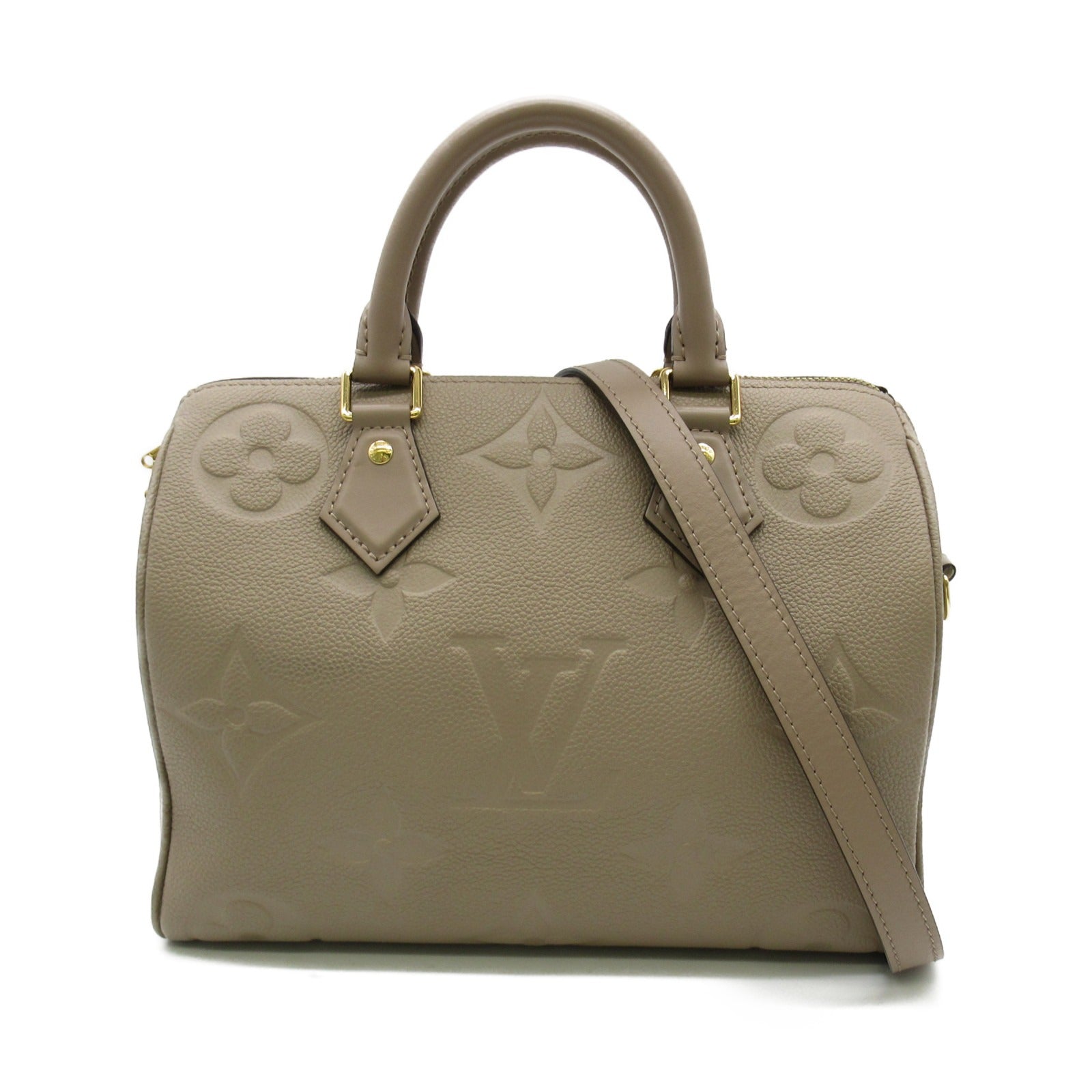 LOUIS VUITTON Monogram Empreinte Speedy Bandouliere 25金扣手挽肩背兩用袋米色