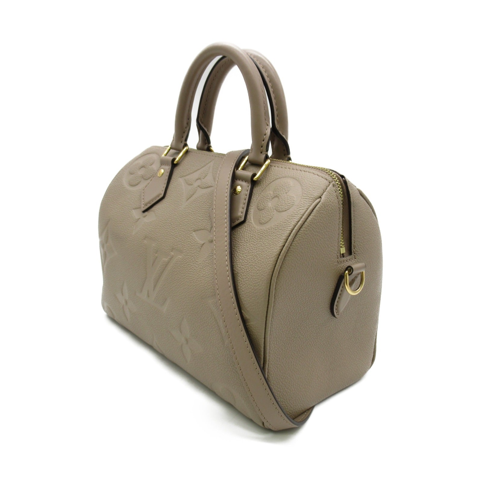 LOUIS VUITTON Monogram Empreinte Speedy Bandouliere 25金扣手挽肩背兩用袋米色
