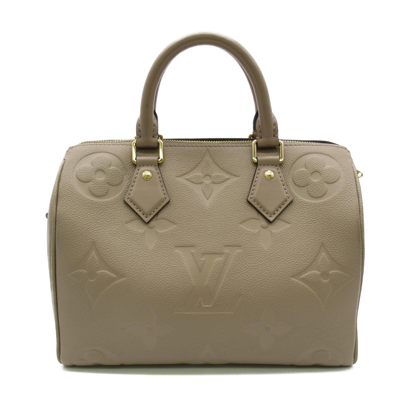 LOUIS VUITTON Monogram Empreinte Speedy Bandouliere 25金扣手挽肩背兩用袋米色