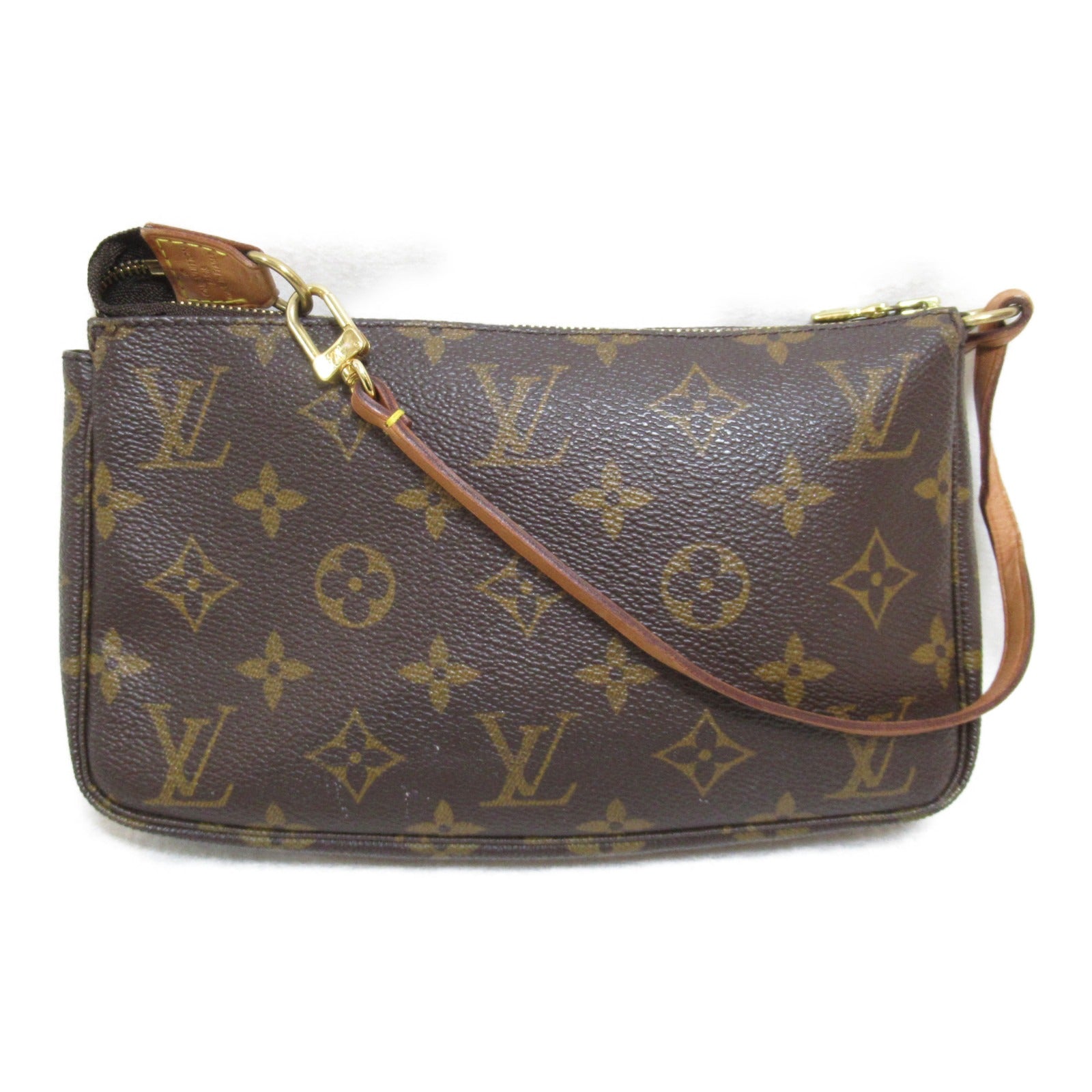 LOUIS VUITTON Monogram Pochette Accessories金扣手挽袋啡色