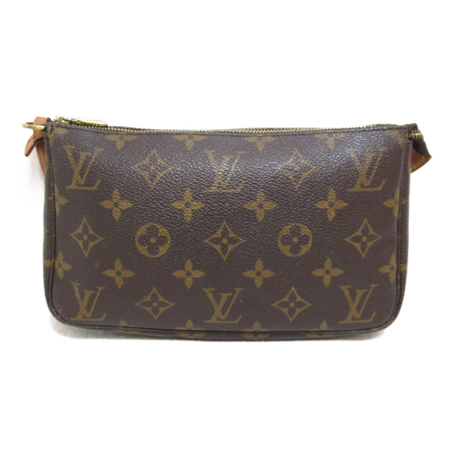 LOUIS VUITTON Monogram Pochette Accessories金扣手挽袋啡色