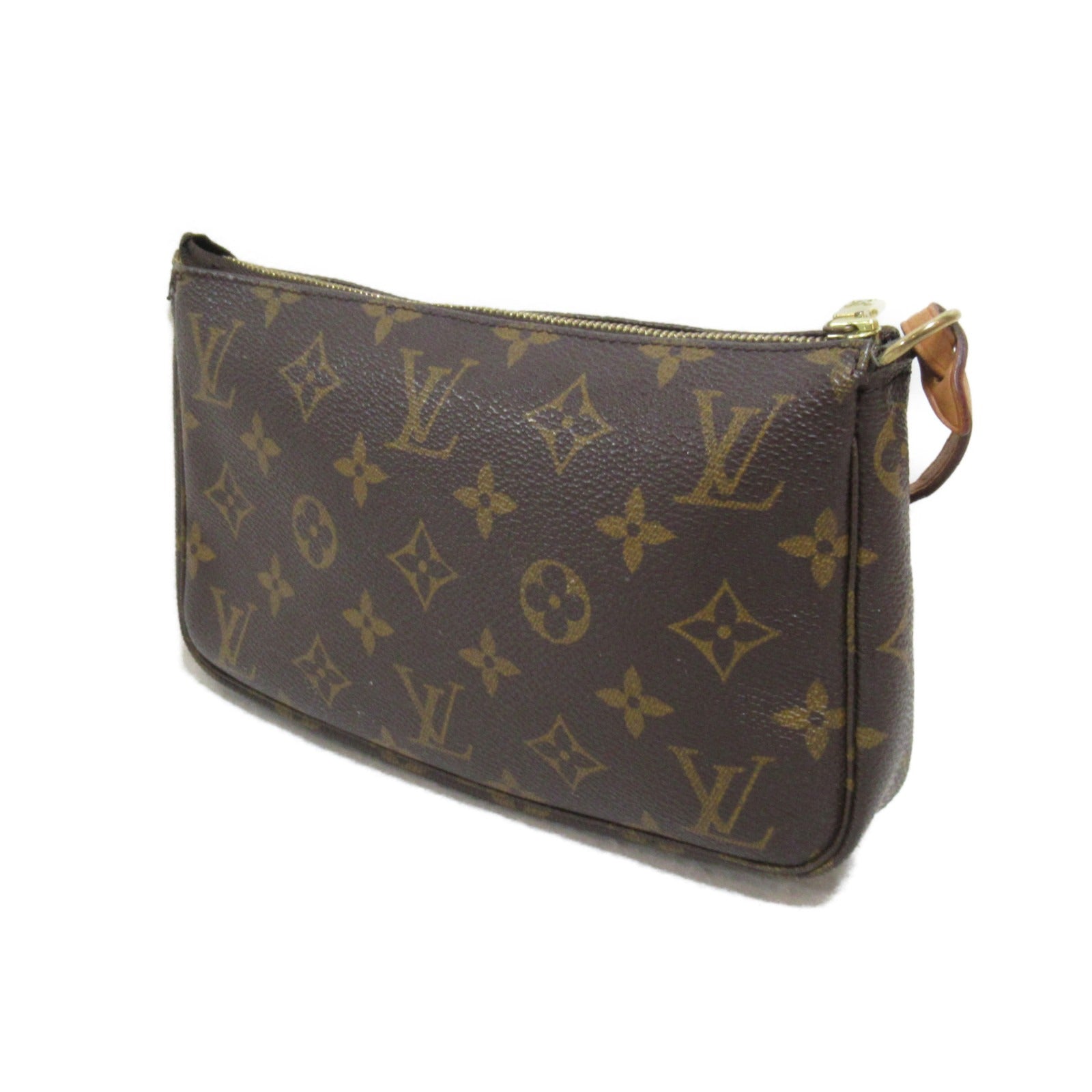 LOUIS VUITTON Monogram Pochette Accessories金扣手挽袋啡色
